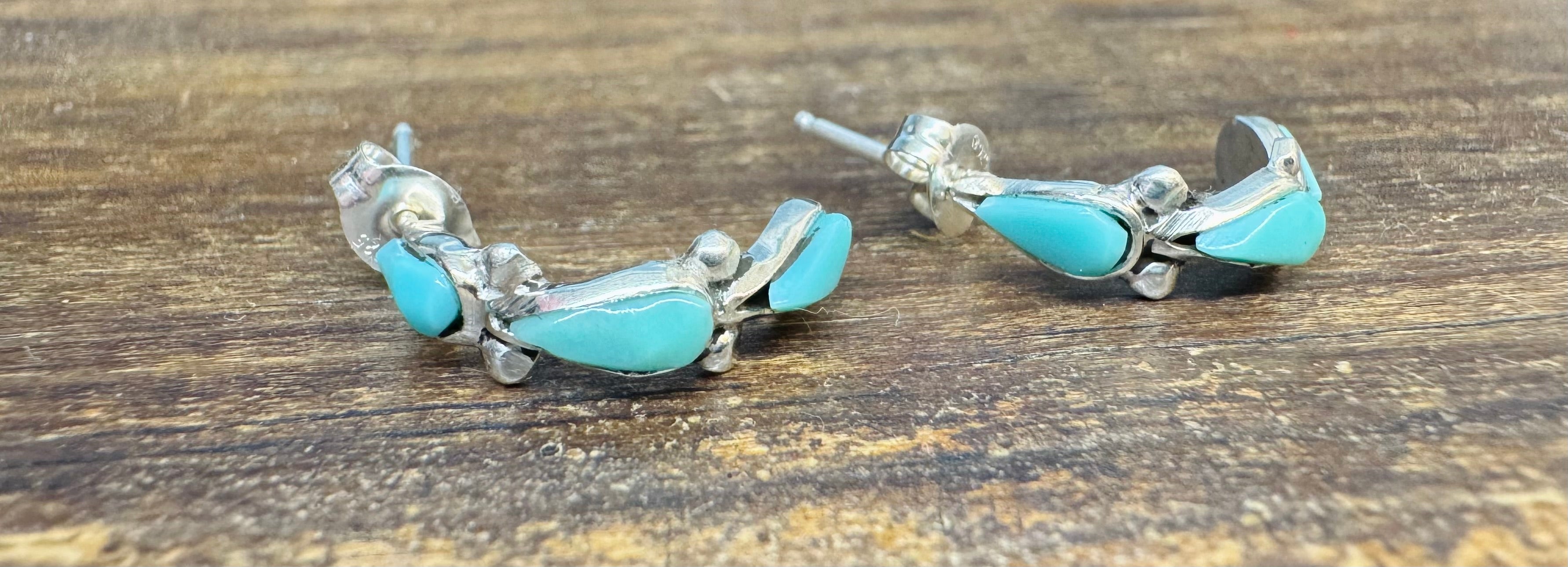 Turquoise  3 Stone Semi Hoop