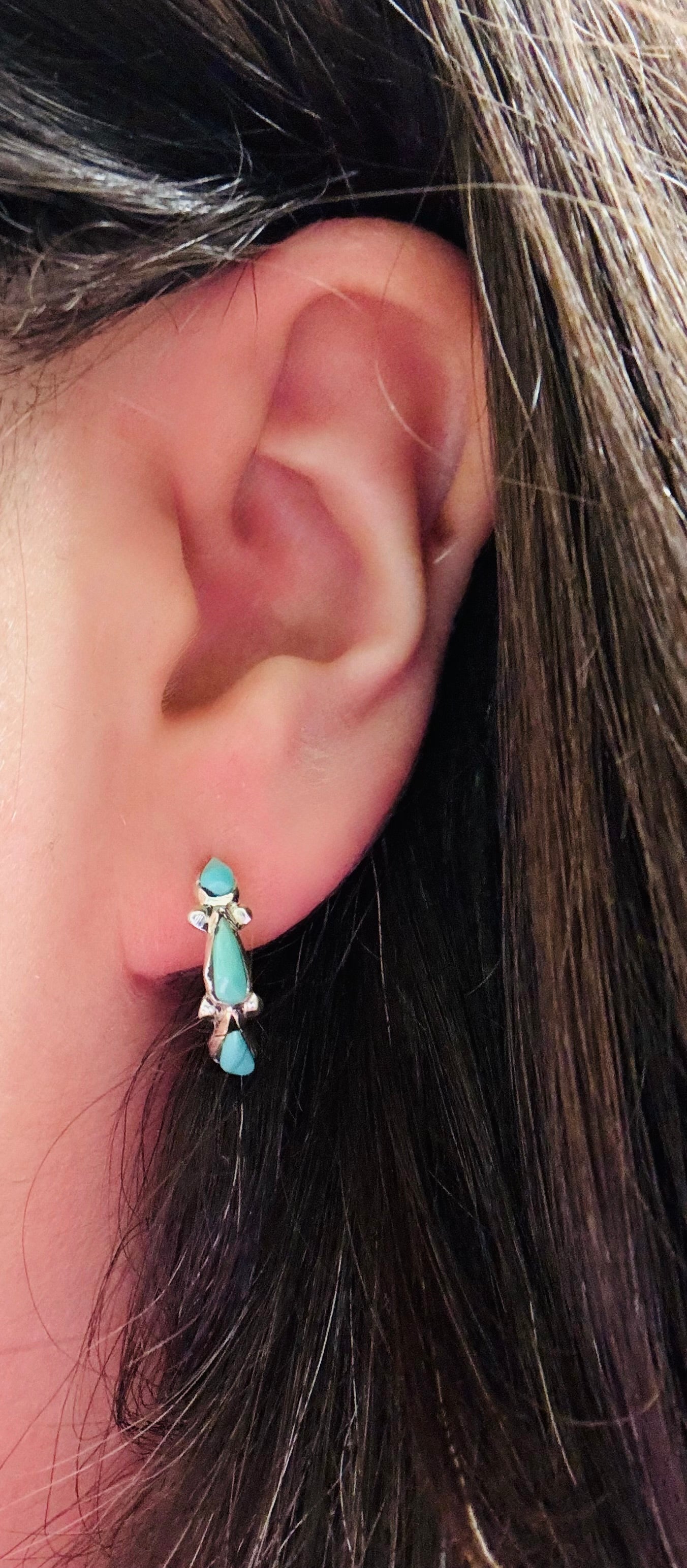 Turquoise  3 Stone Semi Hoop