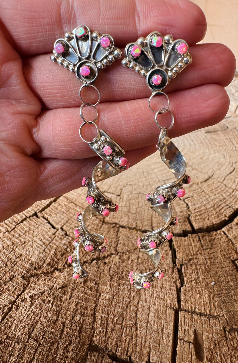 Pink Opal Swirl Earrings
