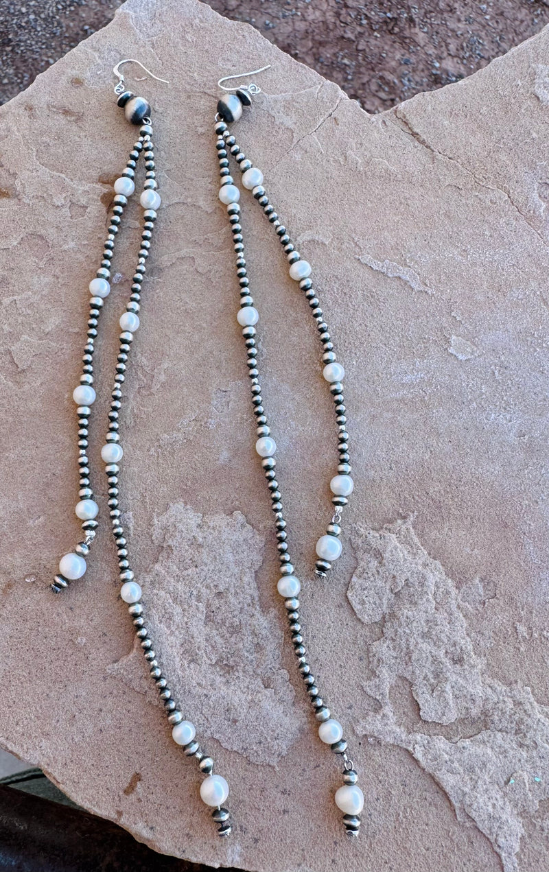 Linear Navajo Pearl Earrings