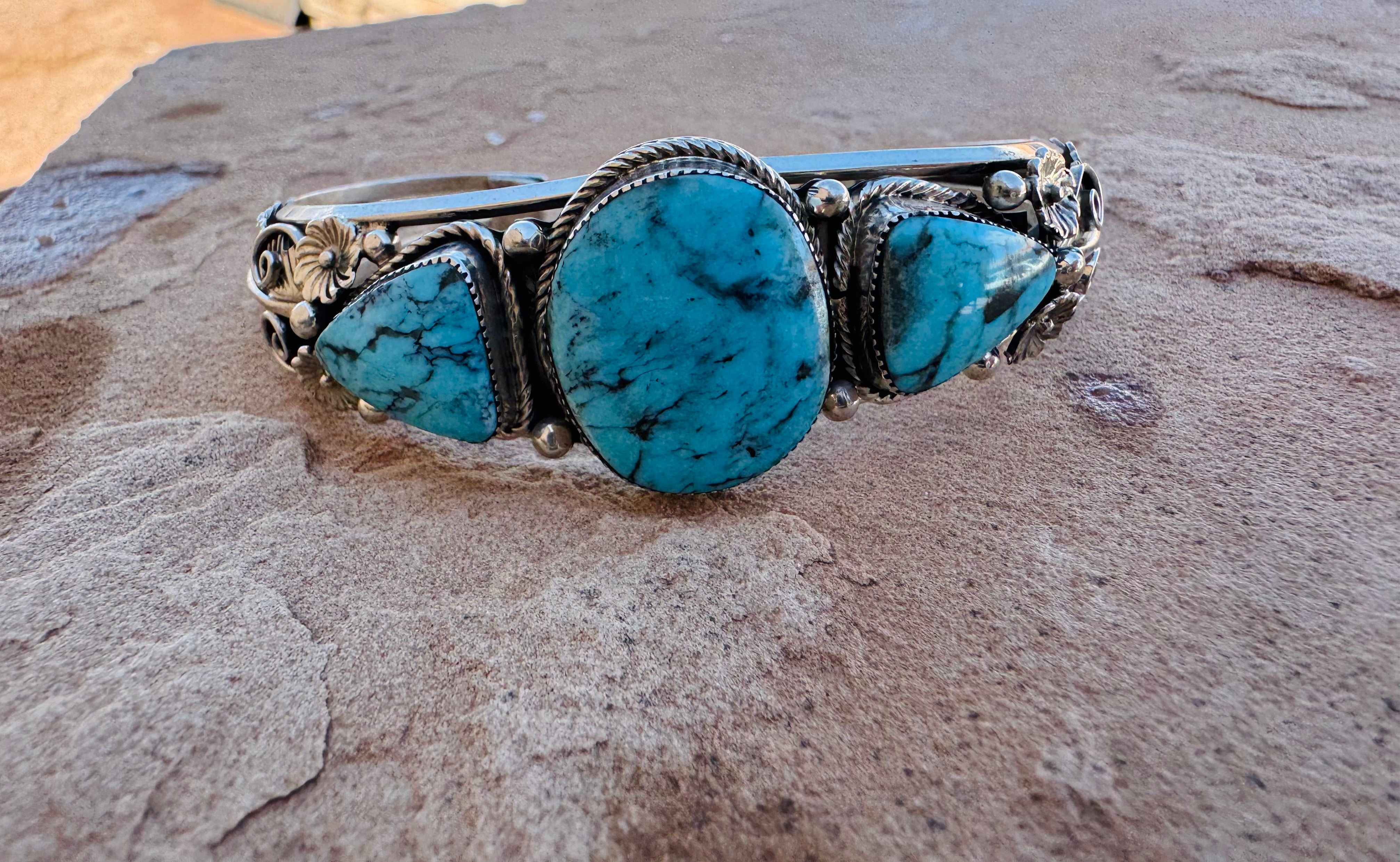 Turquoise Embellished Tri Stone Cuff
