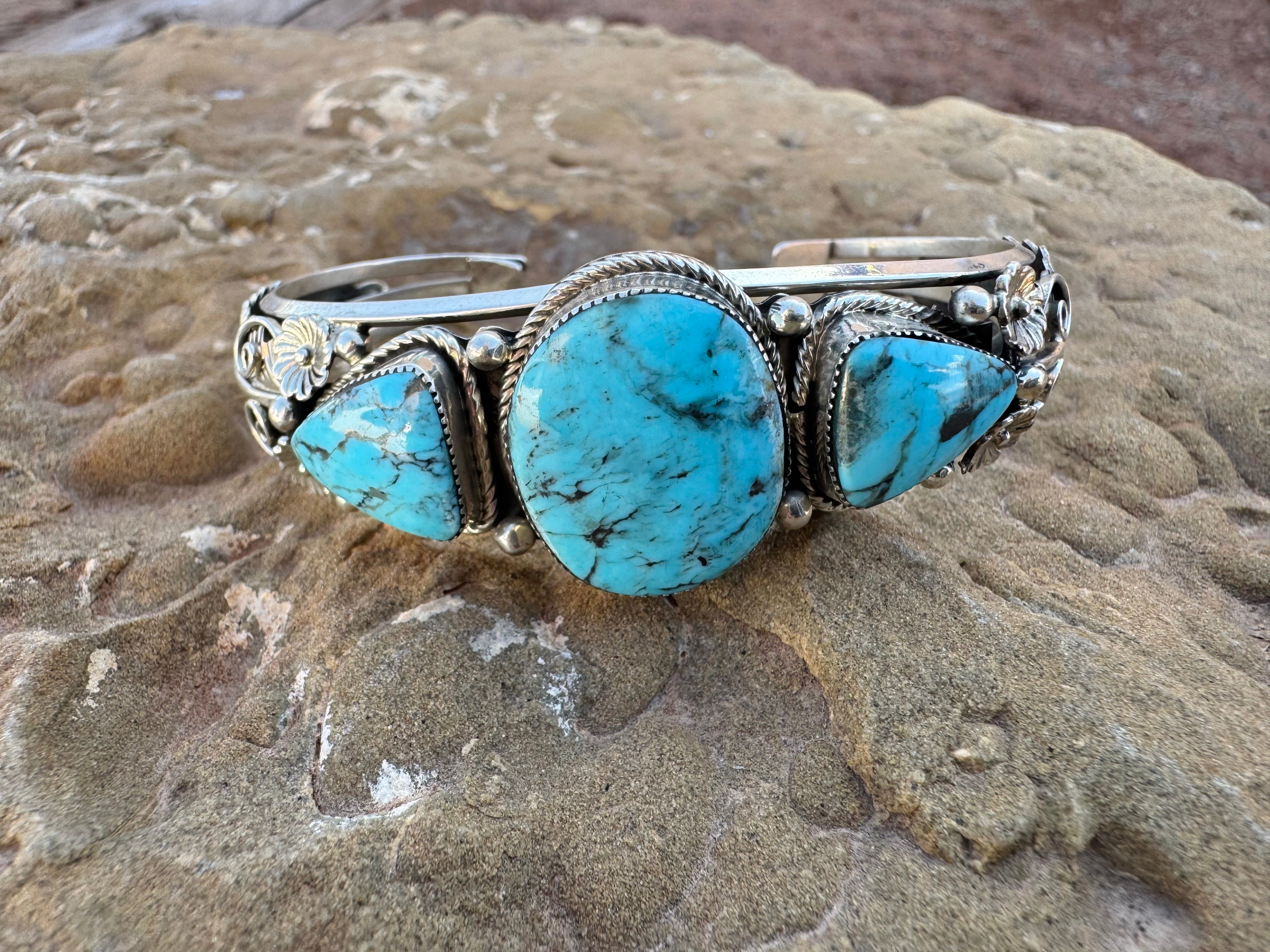 Turquoise Embellished Tri Stone Cuff