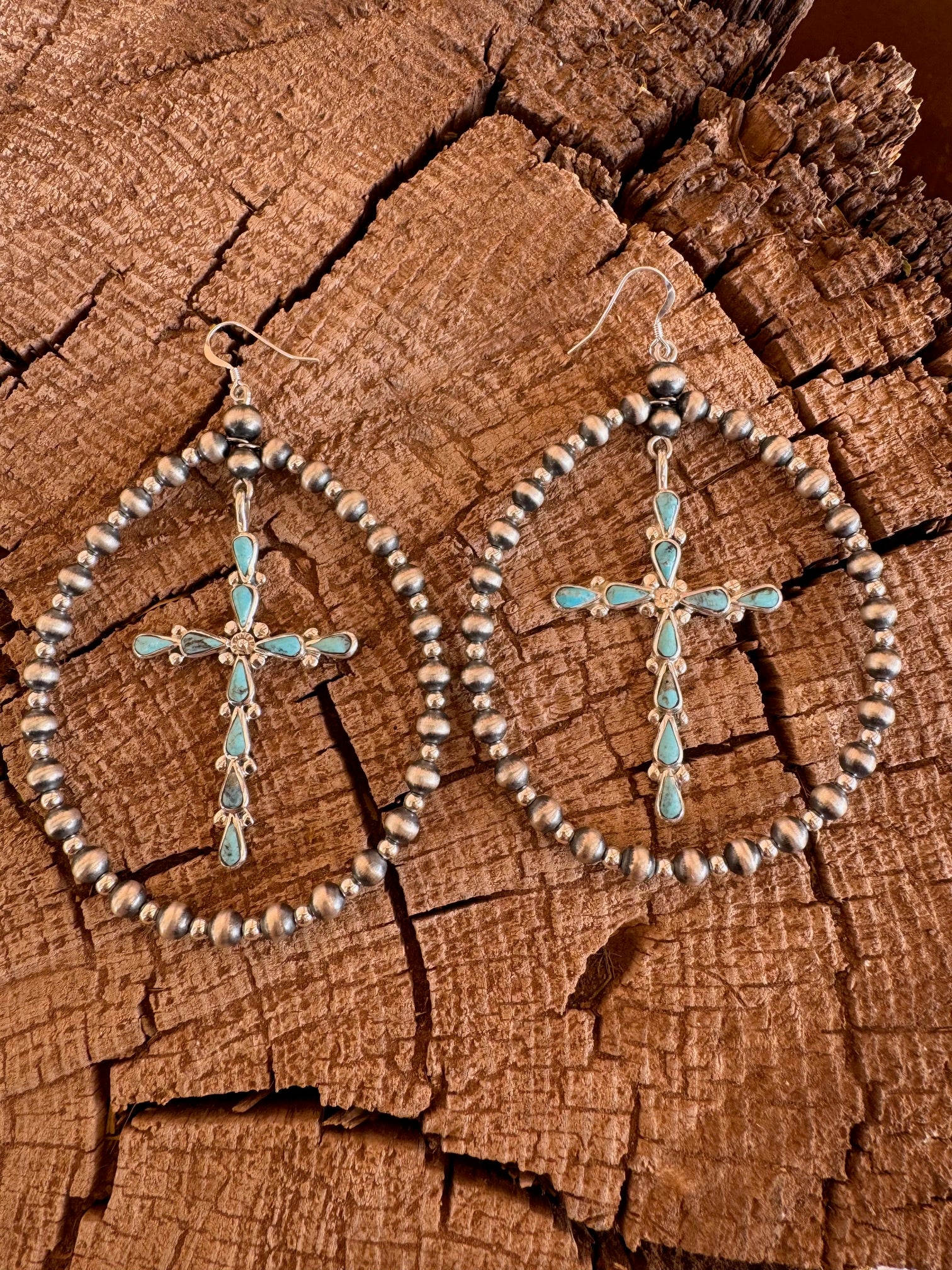 Navajo Pearl Hoop with Turquoise Cross