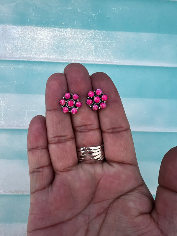 Lucky 7 Hot Pink Cultured Opal Cluster Earring