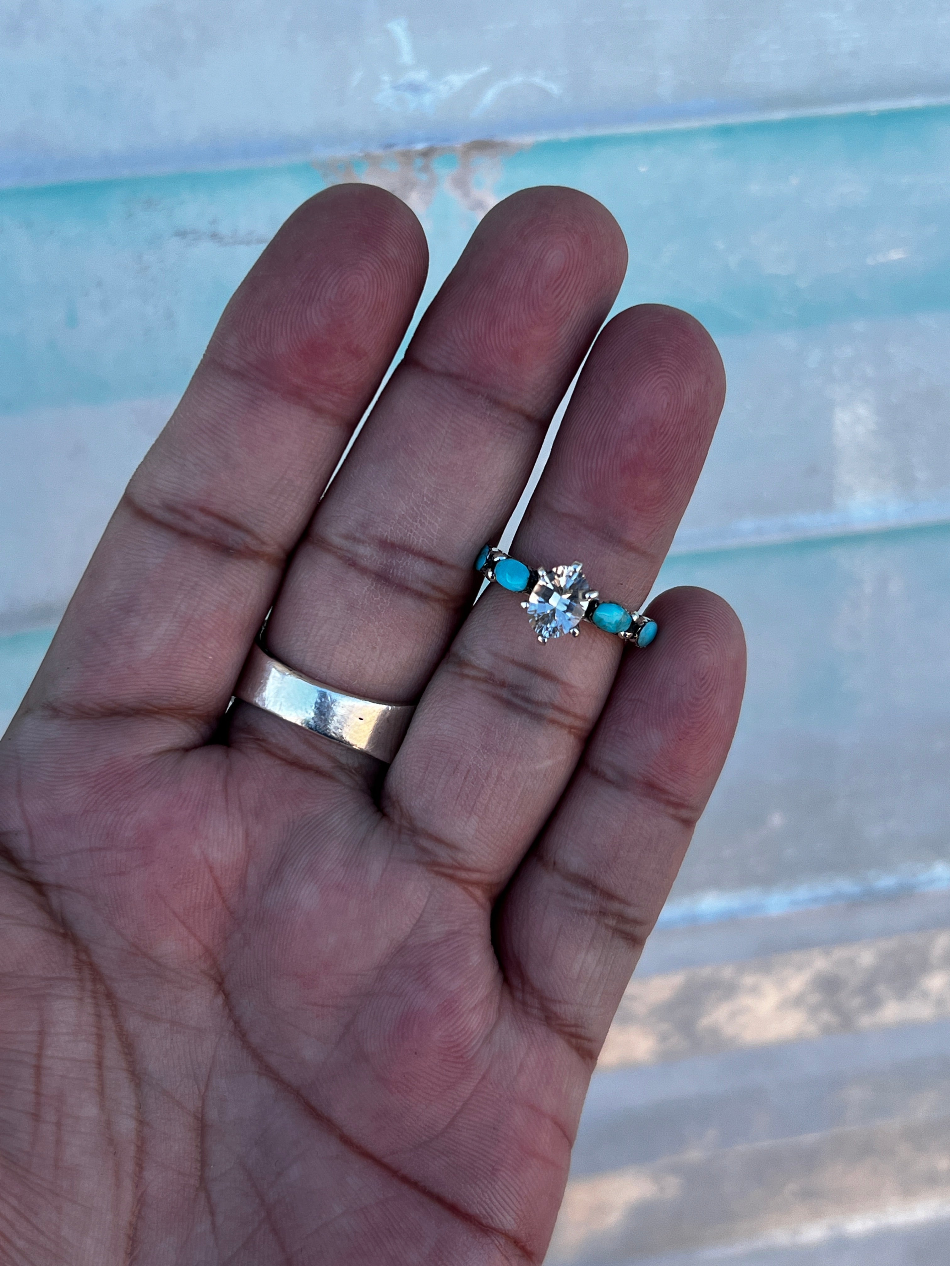 "I Do" White Topaz and Campitos Turquoise Ring