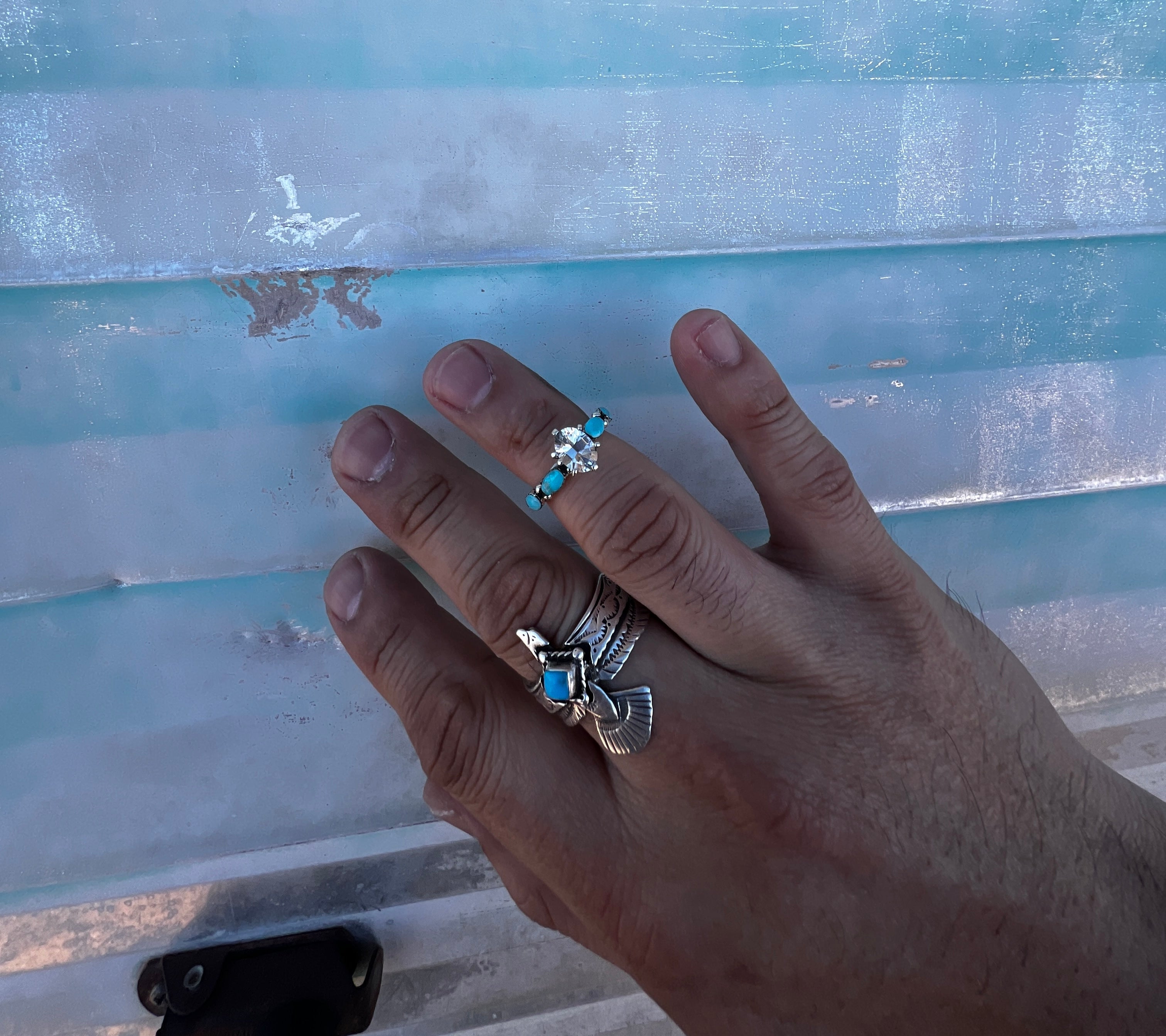 "I Do" White Topaz and Campitos Turquoise Ring