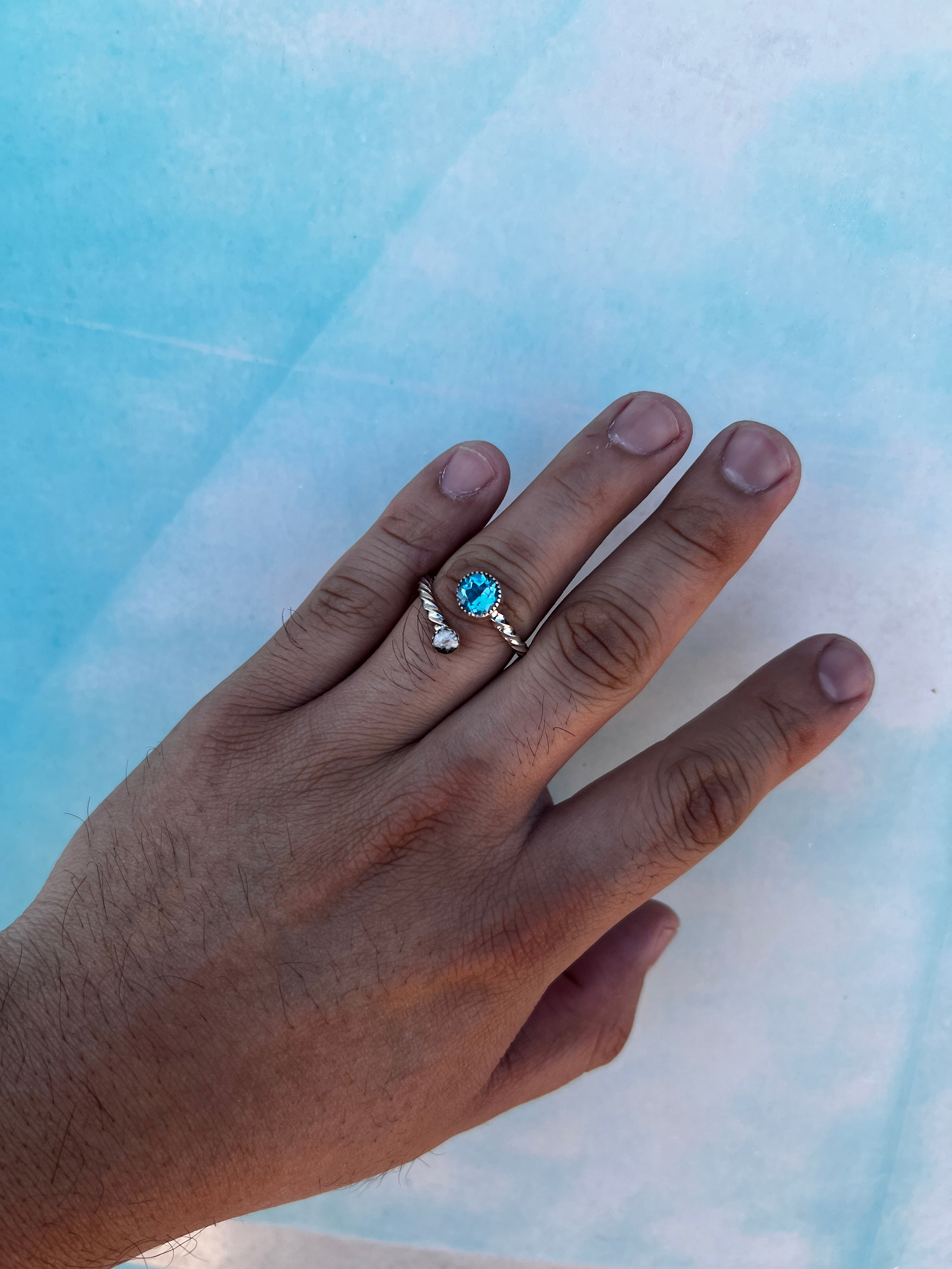 Blue Topaz and White Buffalo Wrap Ring