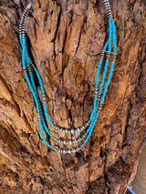 Three Strands Turquoise Bead Necklace 19"
