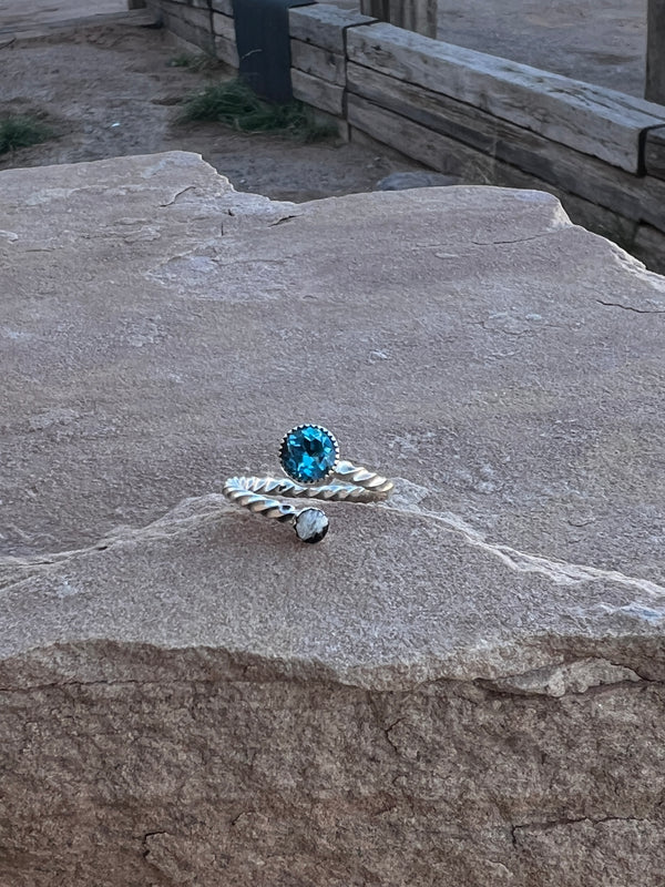 Blue Topaz and White Buffalo Wrap Ring