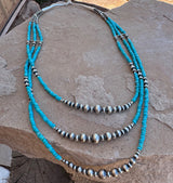 Three Strands Turquoise Bead Necklace 19"
