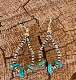 Silver Pearl Tear Drop Chunky Turquoise Earrings
