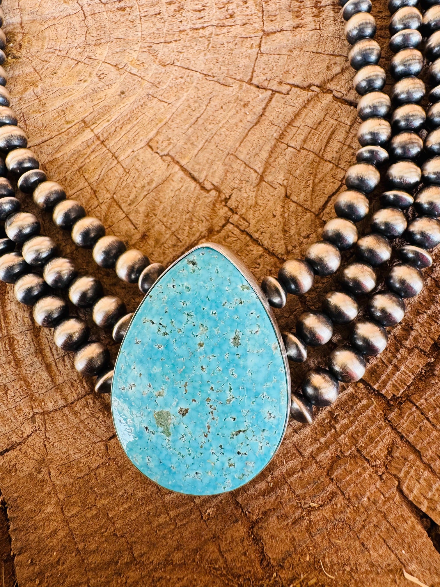 3 Strand Navajo Pearls with Turquoise Pendant