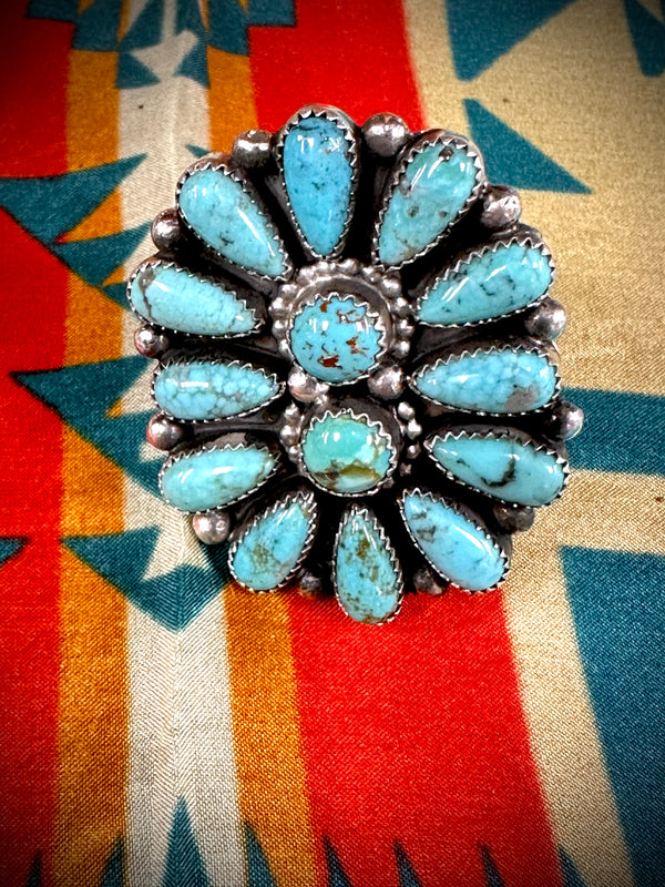 Teardrop and Round Turquoise Cluster Ring