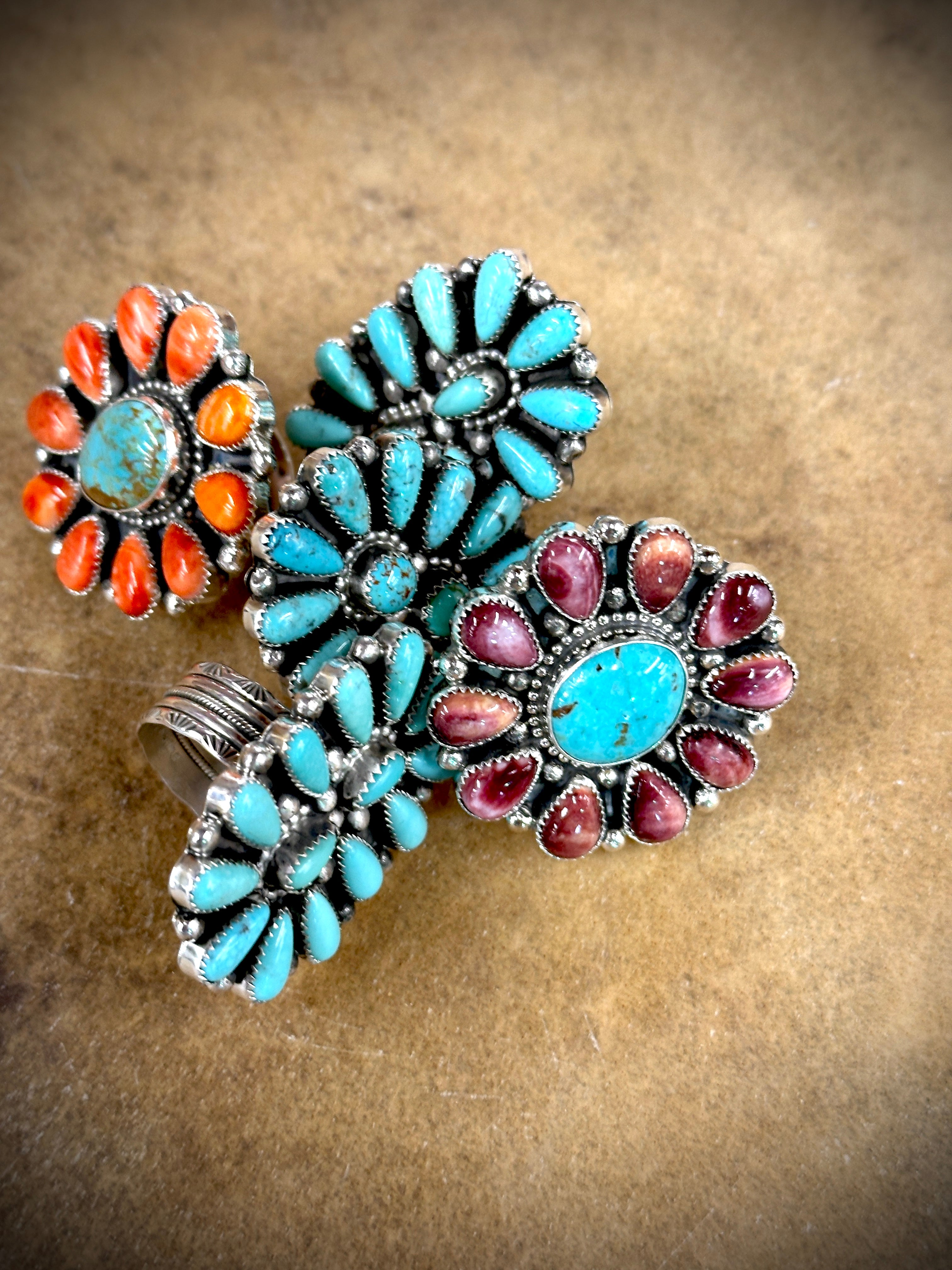 Teardrop and Round Turquoise Cluster Ring