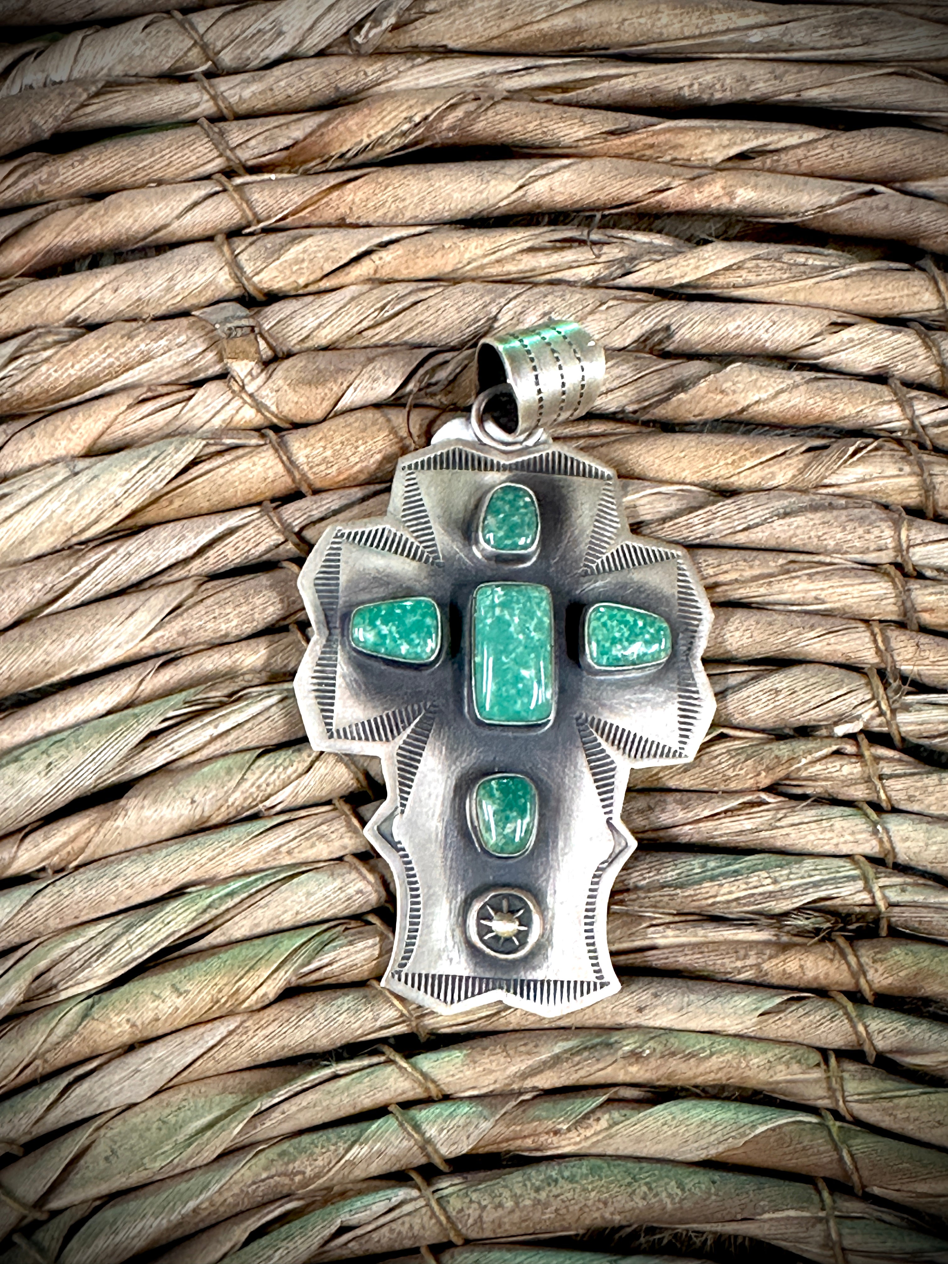 Large Green Turquoise Cross Pendant