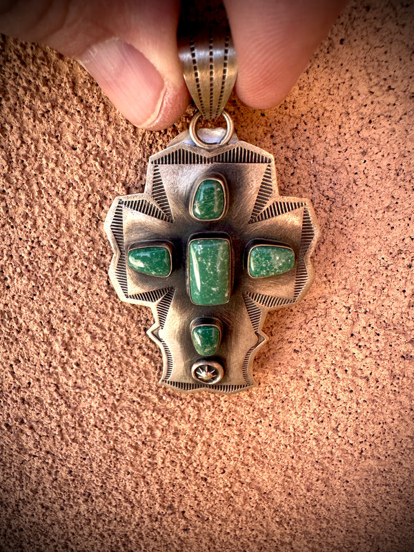 Large Green Turquoise Cross Pendant