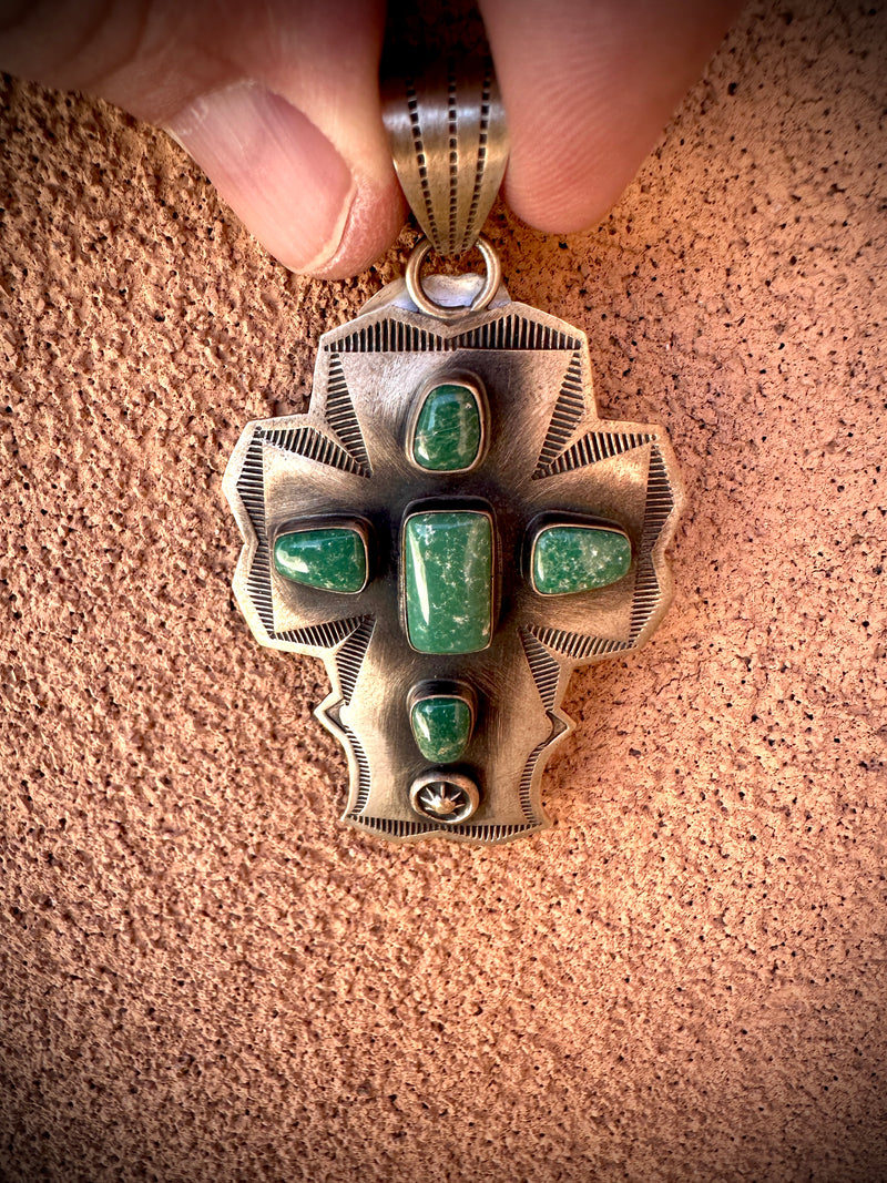 Large Green Turquoise Cross Pendant