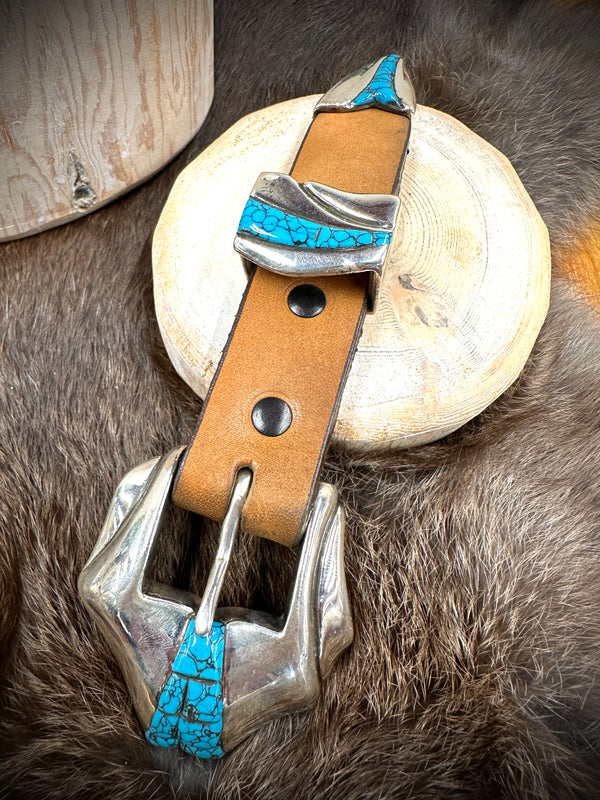 Sterling Silver Turquoise Inlay Ranger Belt Buckle