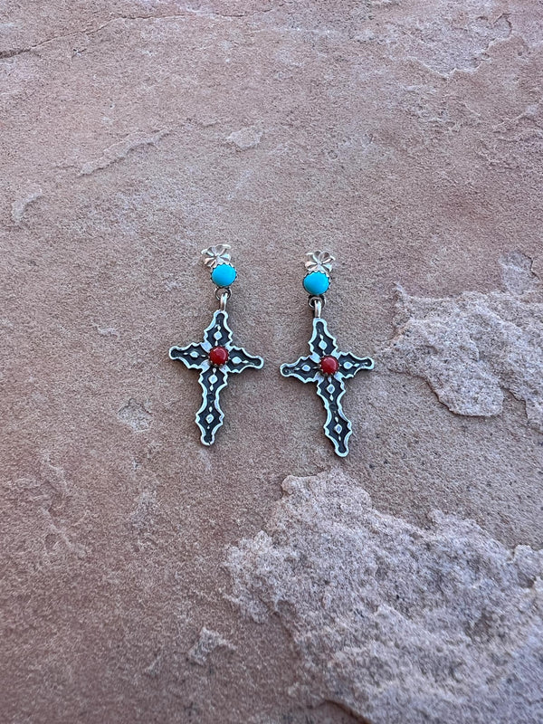 VINTAGE CROSS DANGLE EARRINGS