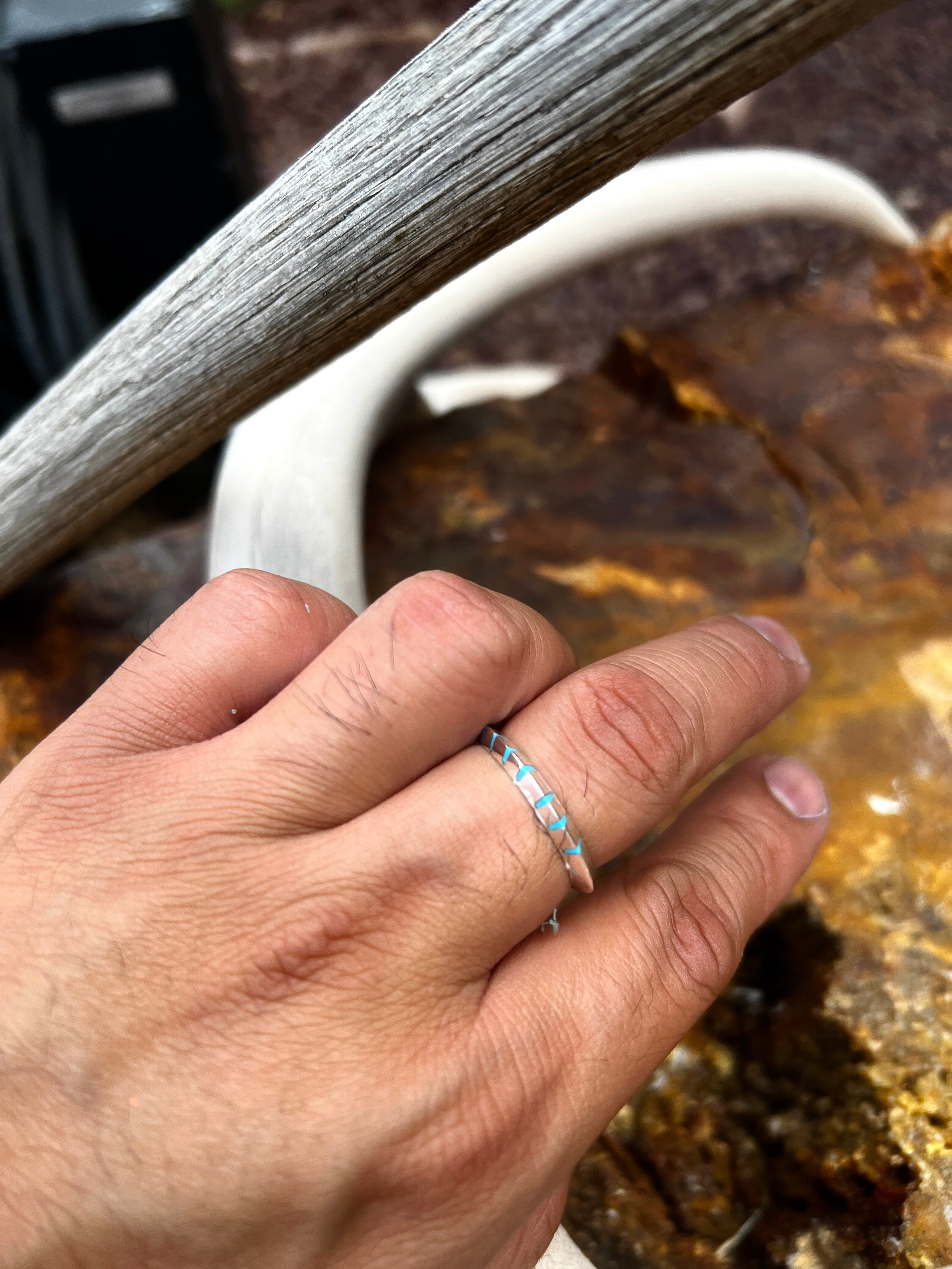 Unisex Triangle Turquoise Zuni Ring