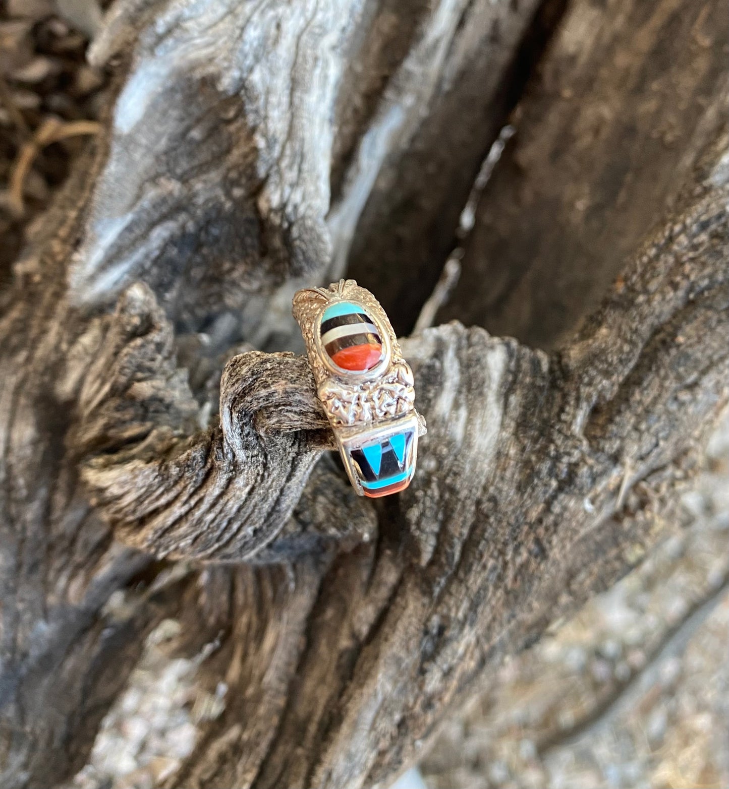 STANDING FEATHERS ZUNI RING FROM THE ROGERS COLLECTION