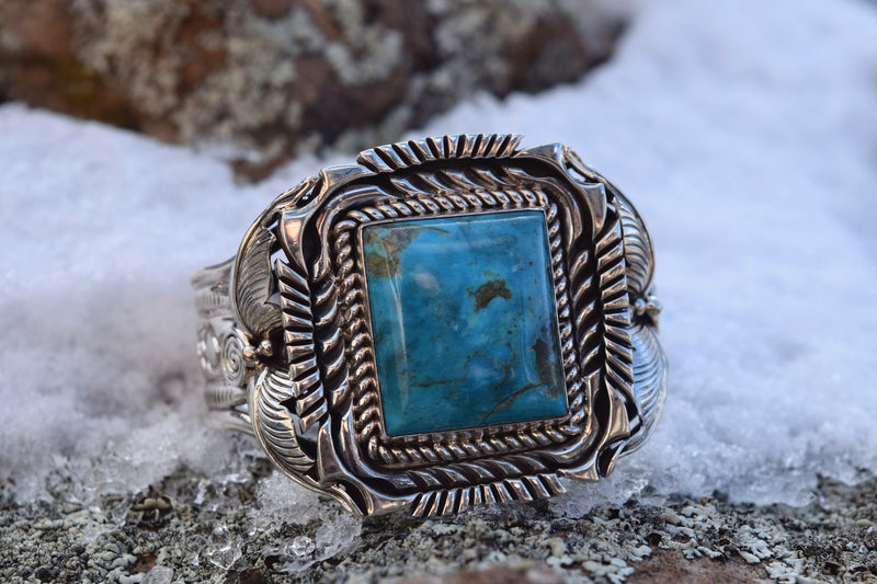 SQUARE KINGMAN TURQUOISE CUFF BRACELET FROM THE RODGERS COLLECTION