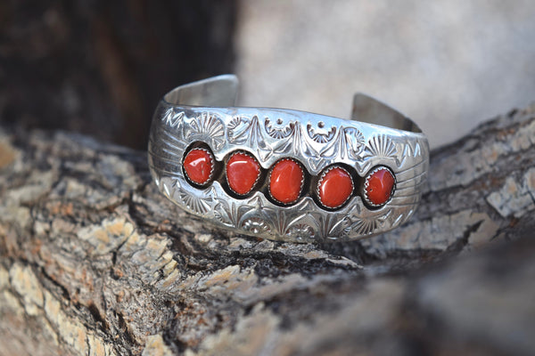 MEDITERRANEAN CORAL INSET STONE BRACELET FROM THE RODGERS COLLECTION