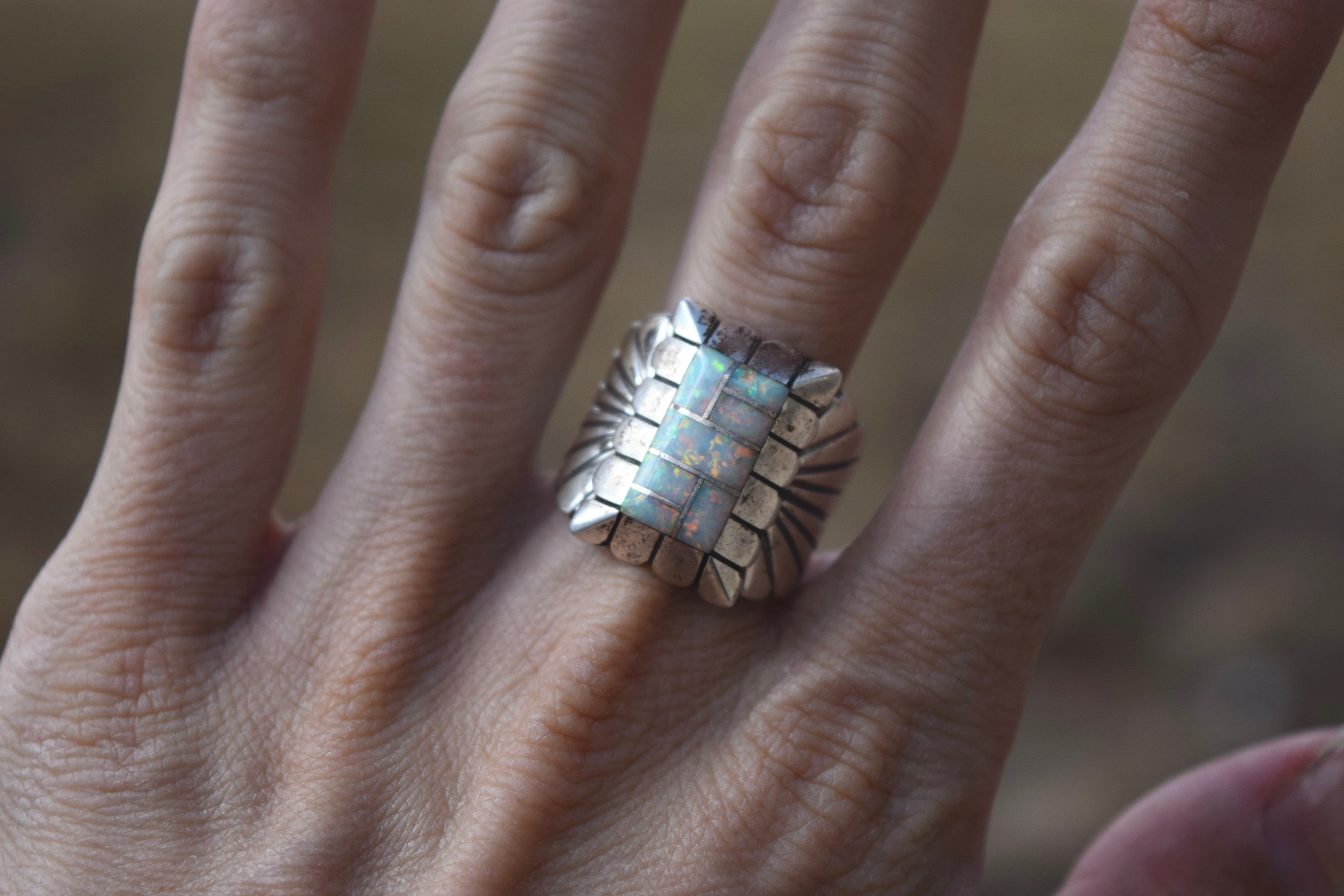 CULTURED OPAL INLAY RING FROM THE RODGERS COLLECTION