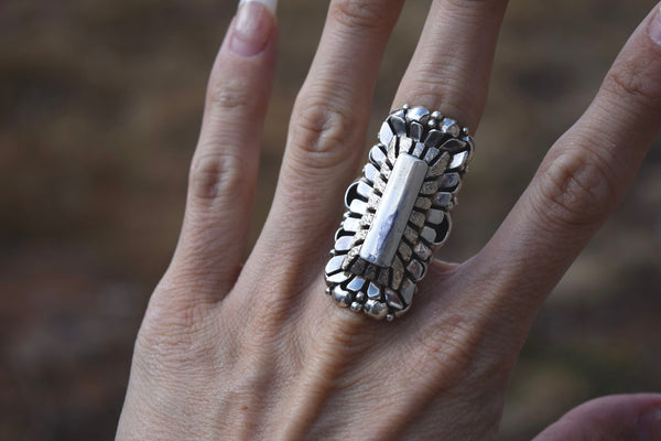 ALL SILVER CRAFTED RECTANGLE CUT RING FROM THE RODGERS COLLECTION