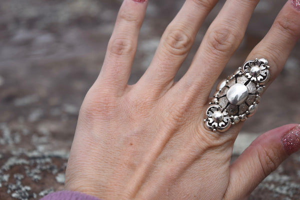 ALL SILVER CRAFTED FLORAL RING FROM THE RODGERS COLLECTION