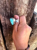 One of a kind Stamped Men's Ring sz 13 Nevada Turquoise Adjustable