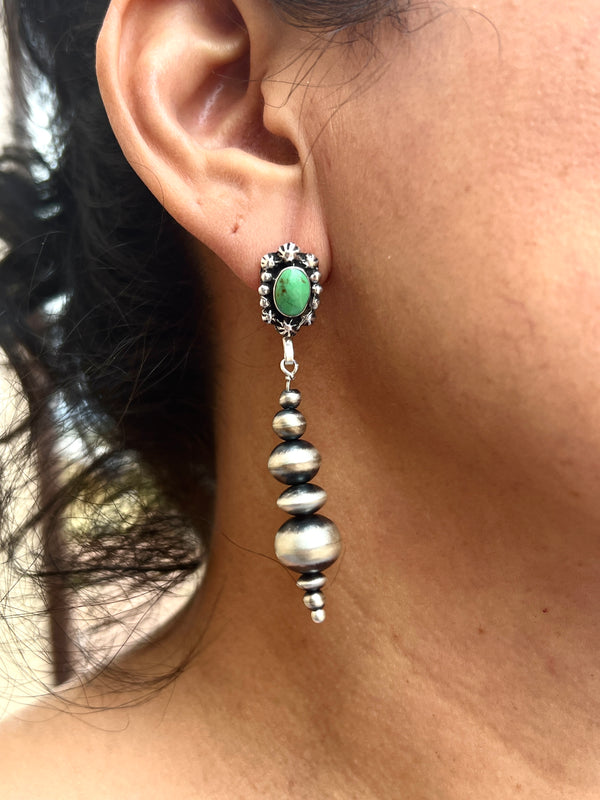 Handmade Navajo Pearl Drop Earrings w/ Turquoise