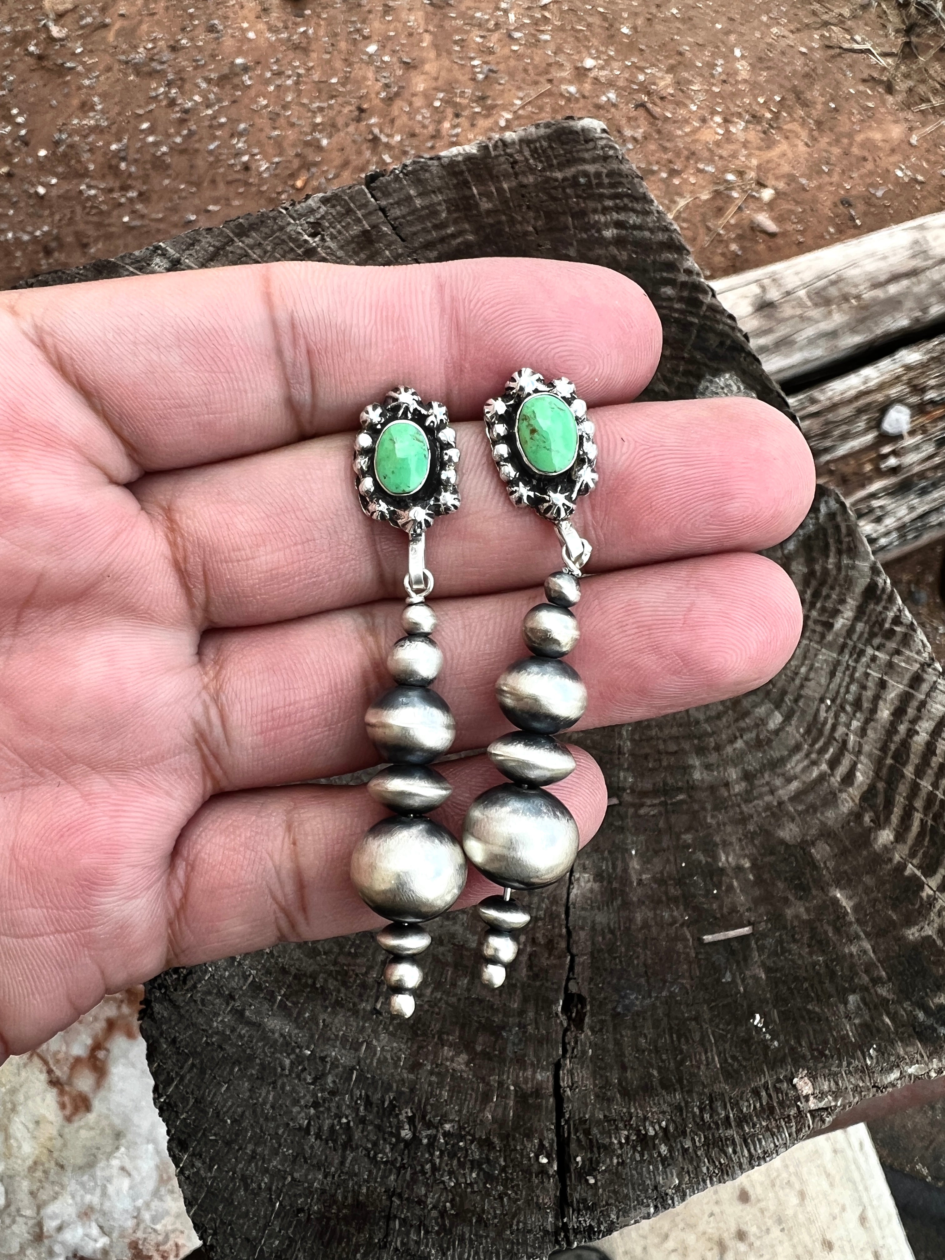 Handmade Navajo Pearl Drop Earrings w/ Turquoise