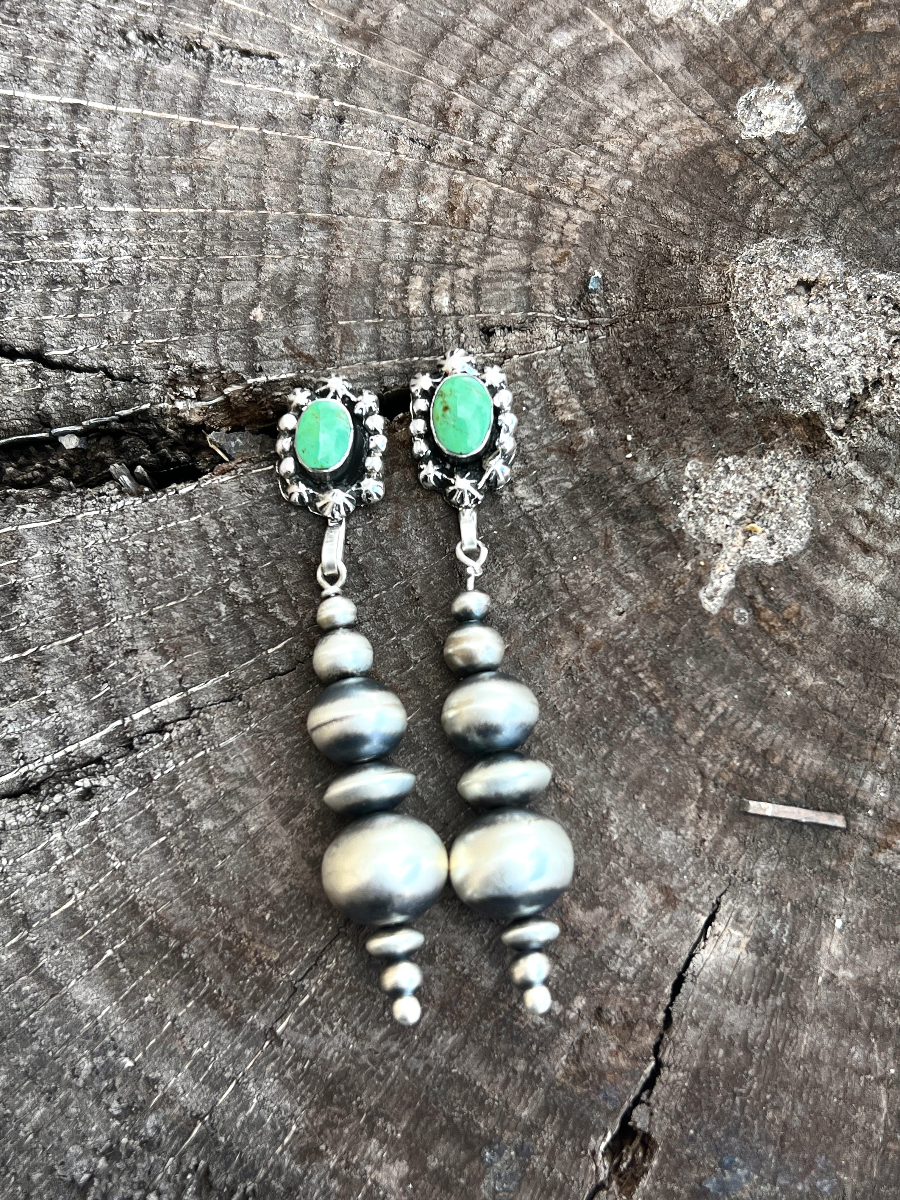 Handmade Navajo Pearl Drop Earrings w/ Turquoise