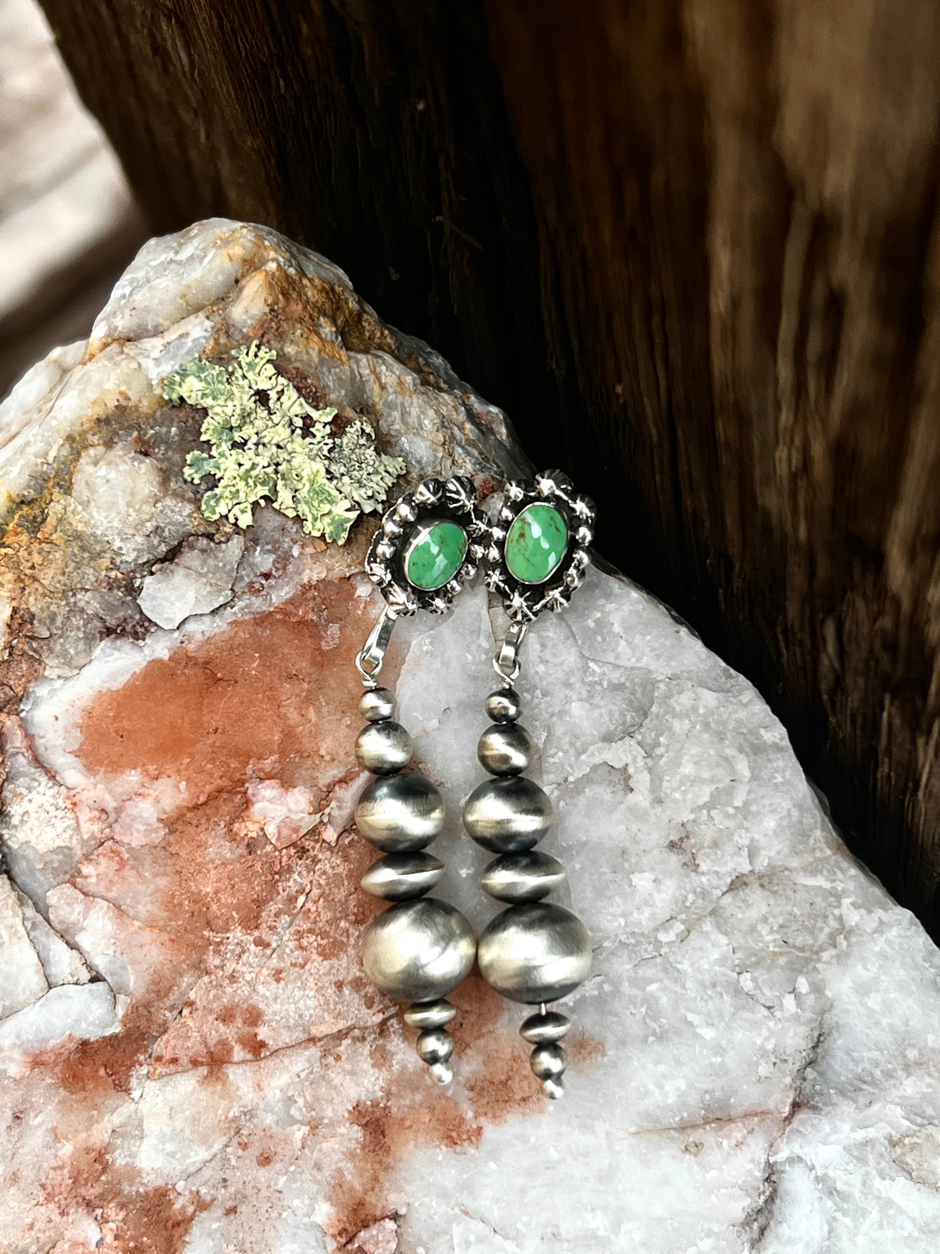 Handmade Navajo Pearl Drop Earrings w/ Turquoise