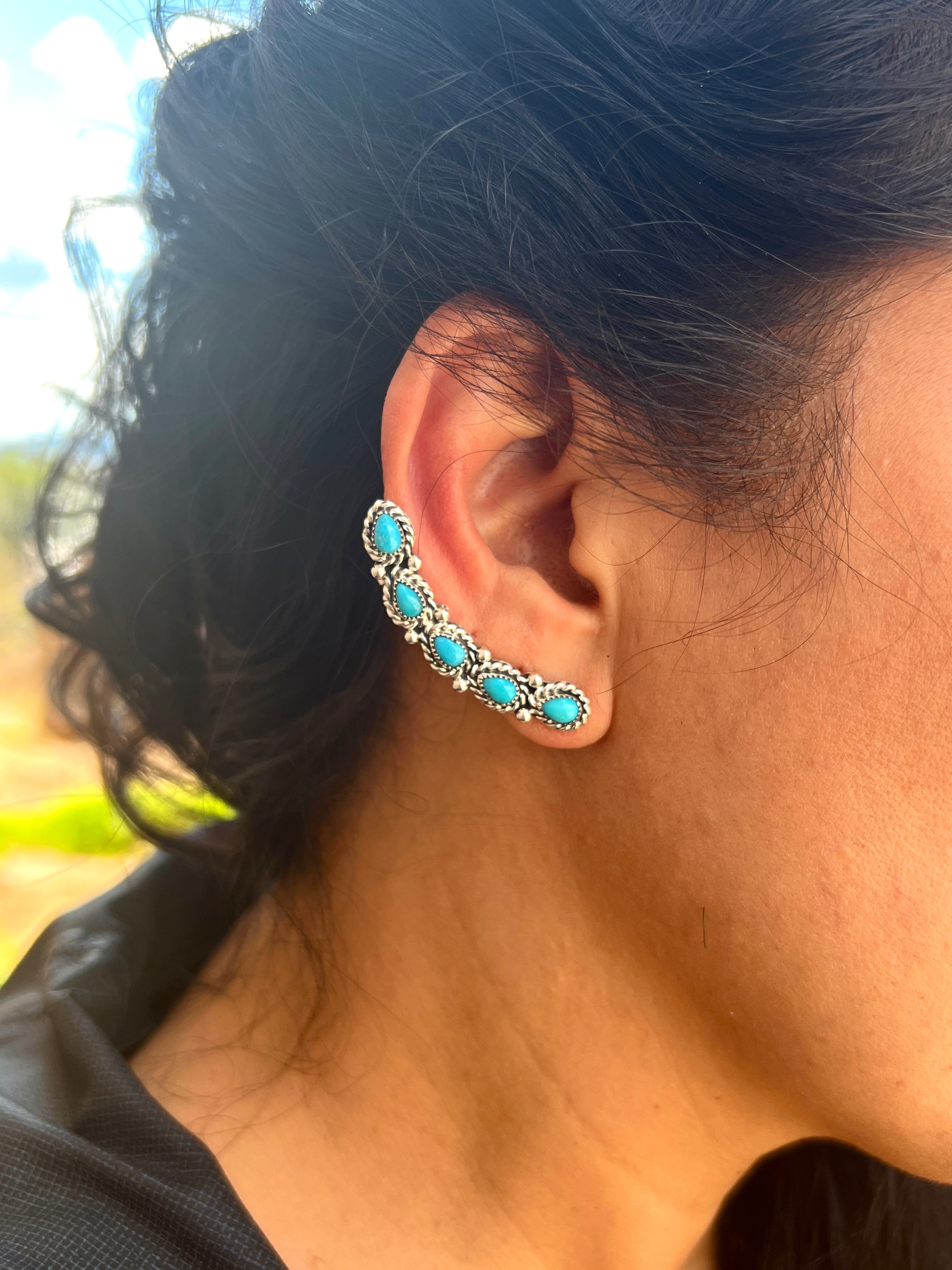 Sleeping Beauty 5 Stone Ear Climber Pair