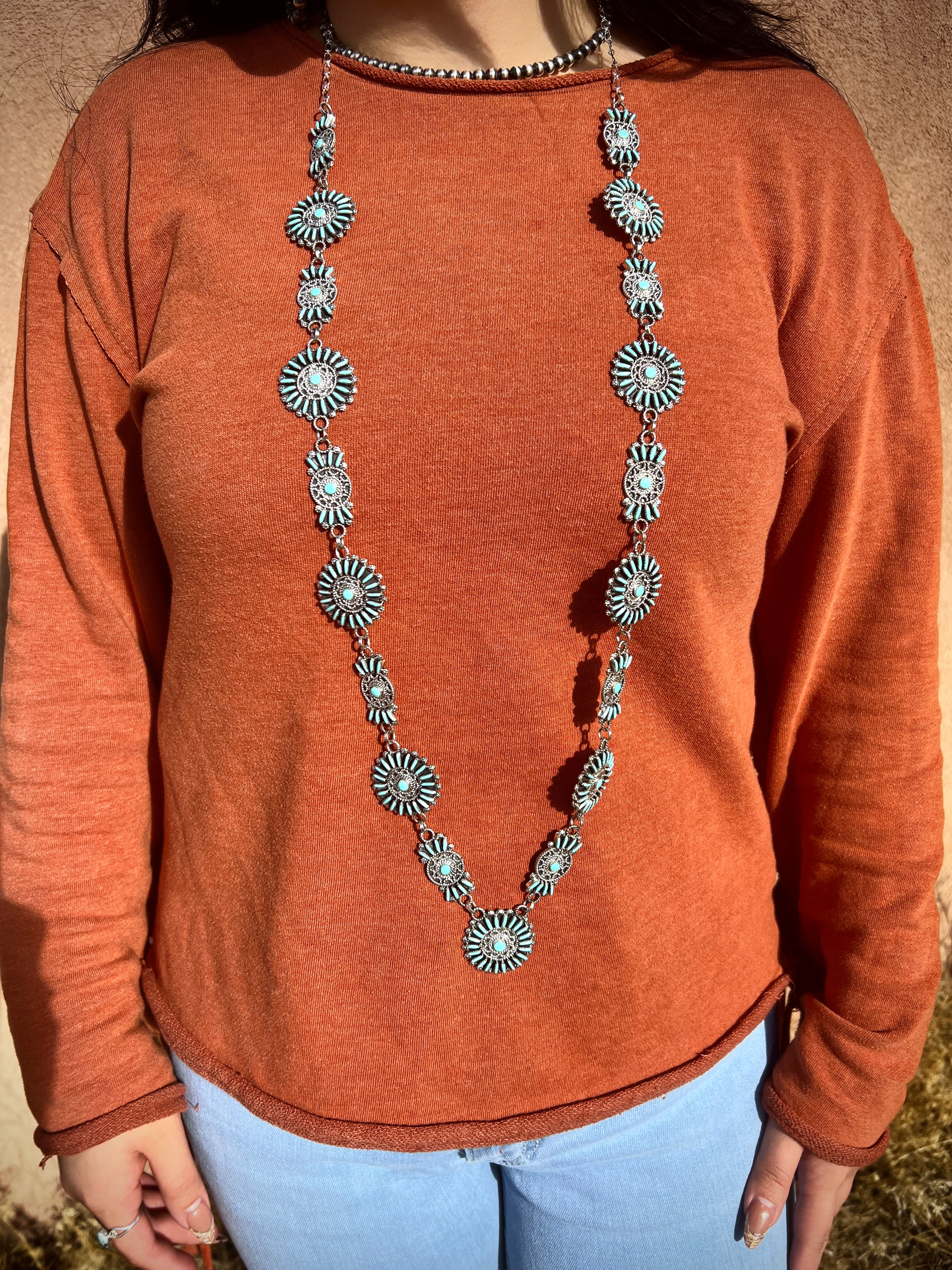 Needle Point Lariat Necklace 44" Zuni Artist Harry Melikan