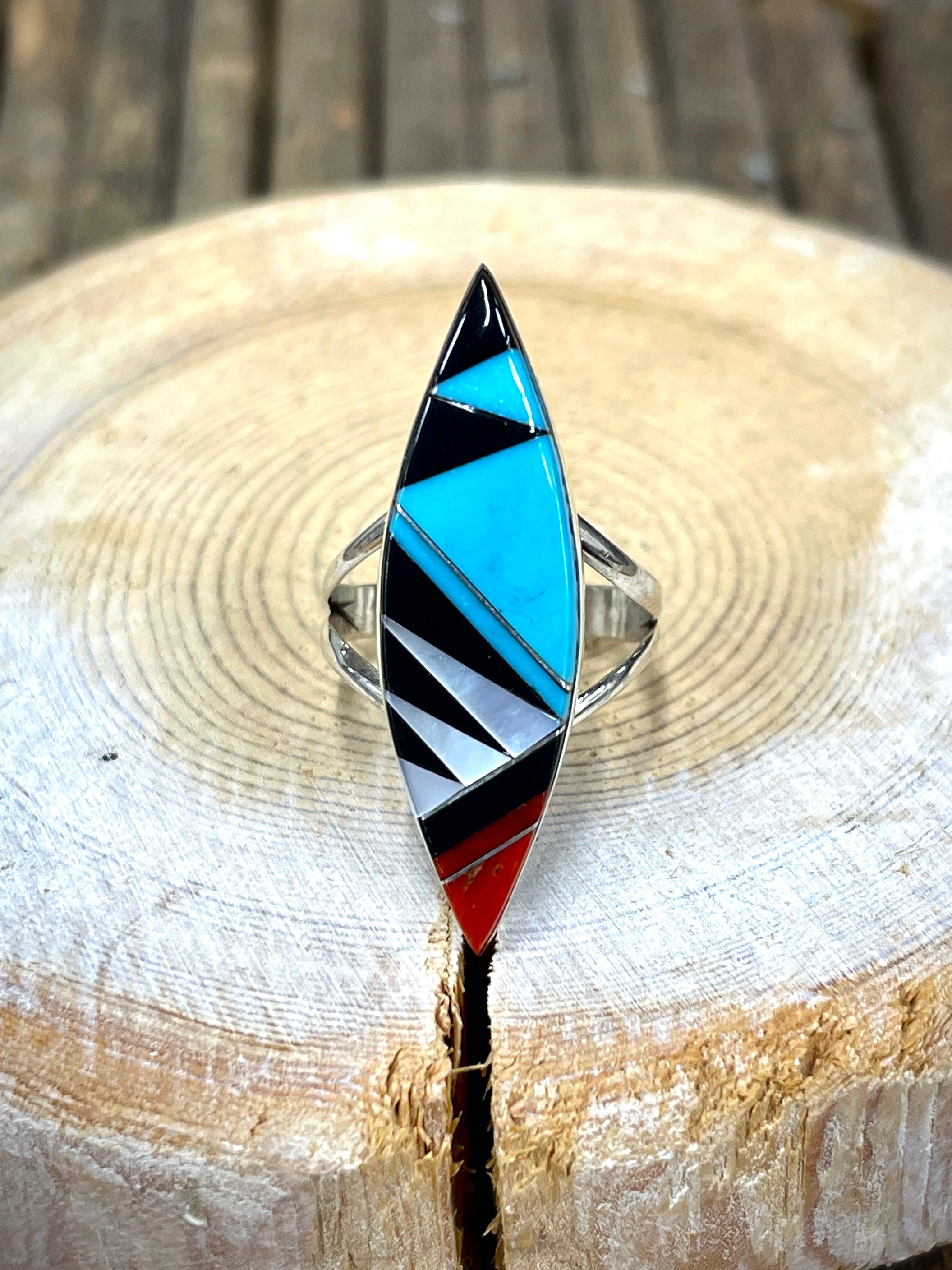 Cleo Kallastewa Multi Color Inlay Marquise Ring