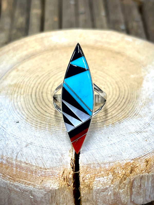 Cleo Kallastewa Multi Color Inlay Marquise Ring