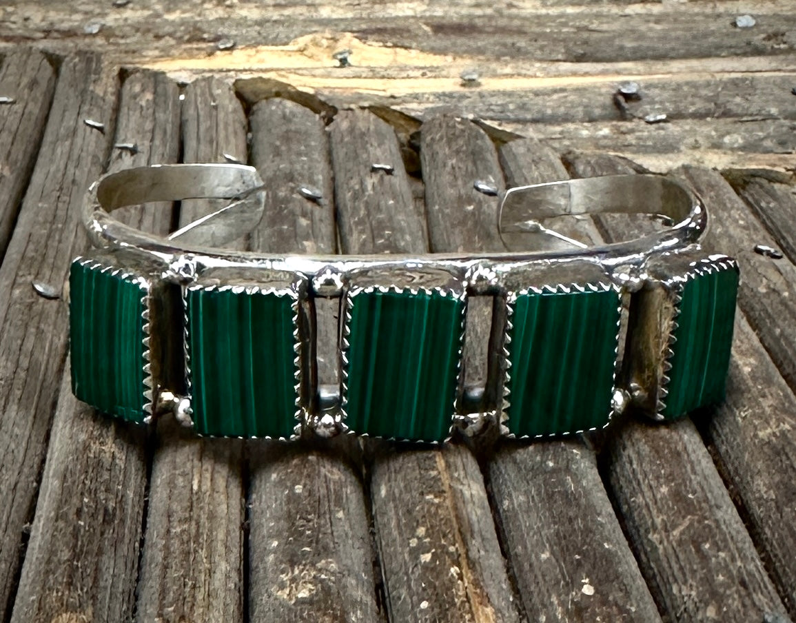 5 Stone Rectangle Malachite Cuff