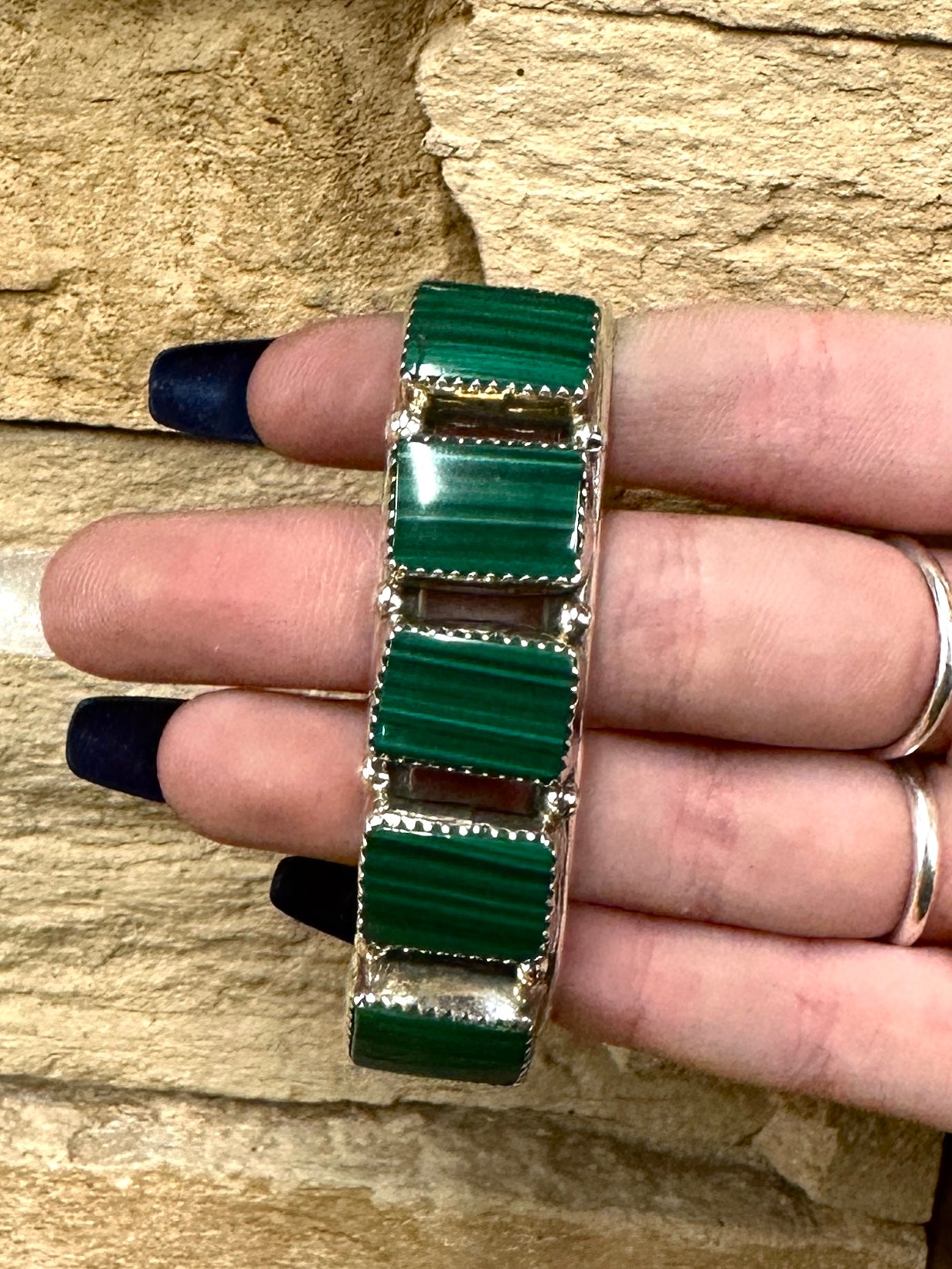 5 Stone Rectangle Malachite Cuff