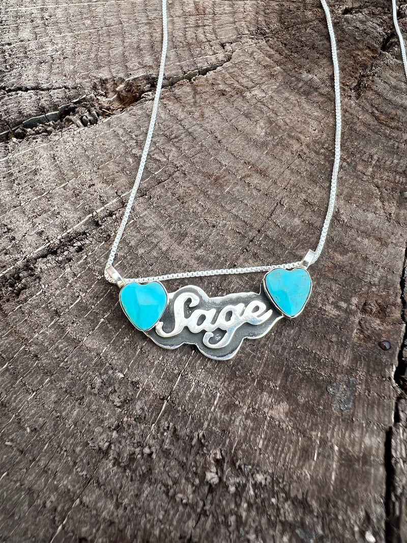 "Falling For You" Signature Name Necklace with 2 Heart's