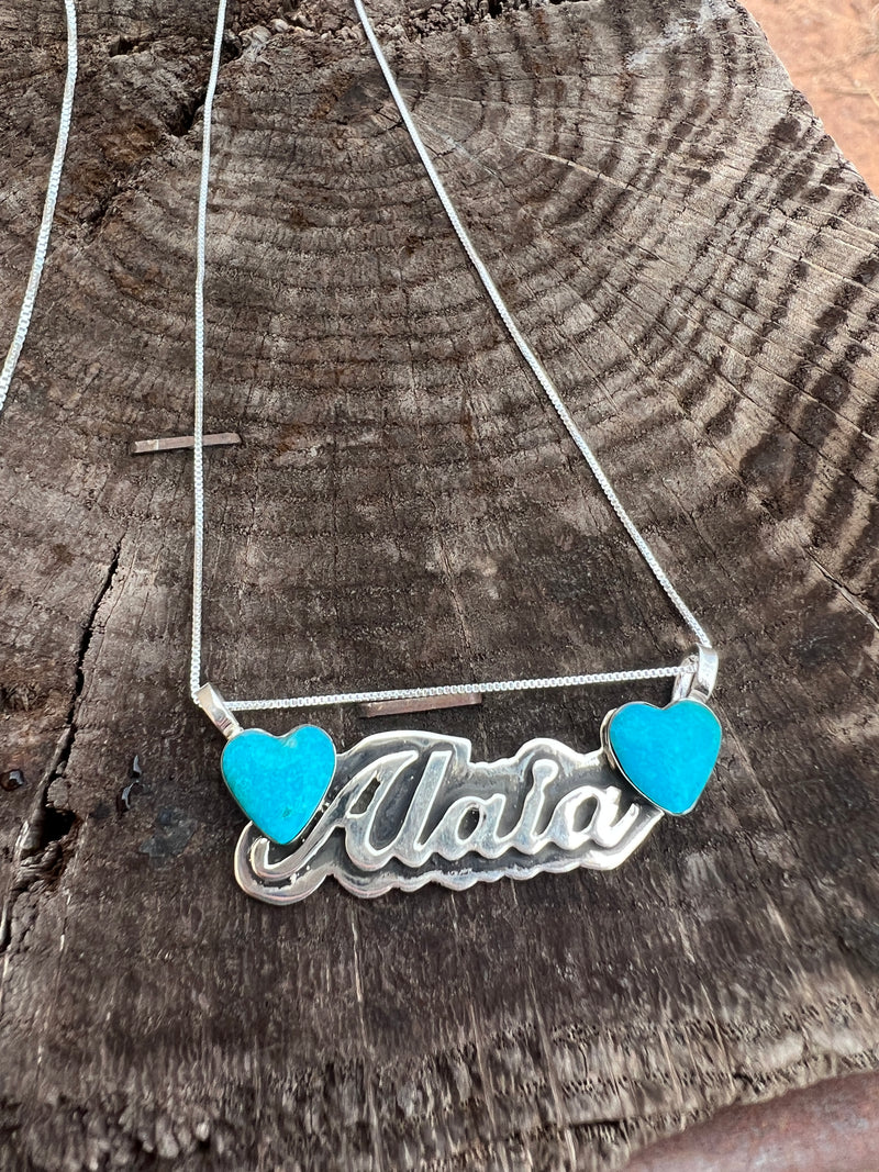 "Falling For You" Signature Name Necklace with 2 Heart's