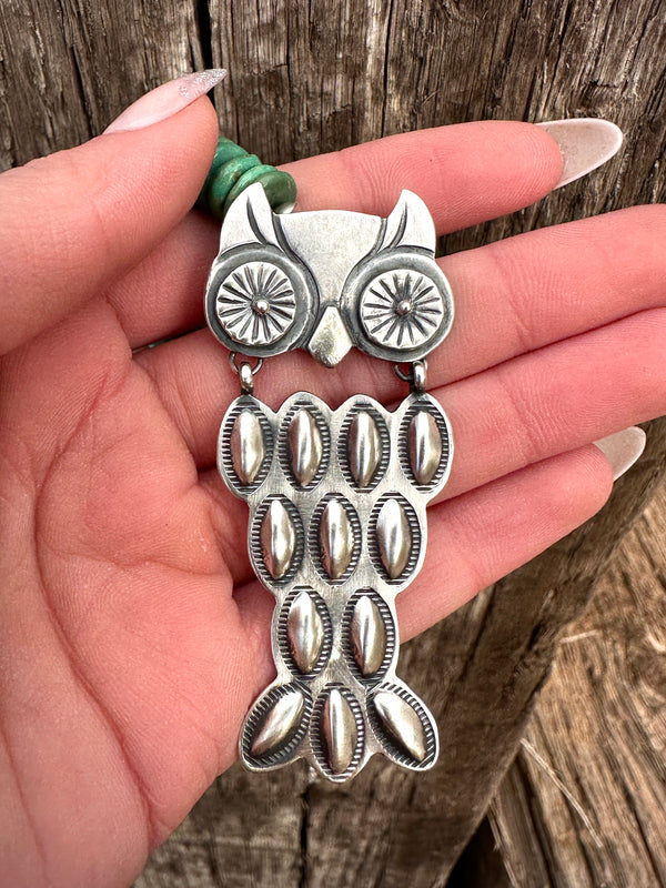 Navajo Bump Out Owl Necklace with China Mountain Beads from Rodgers Collection