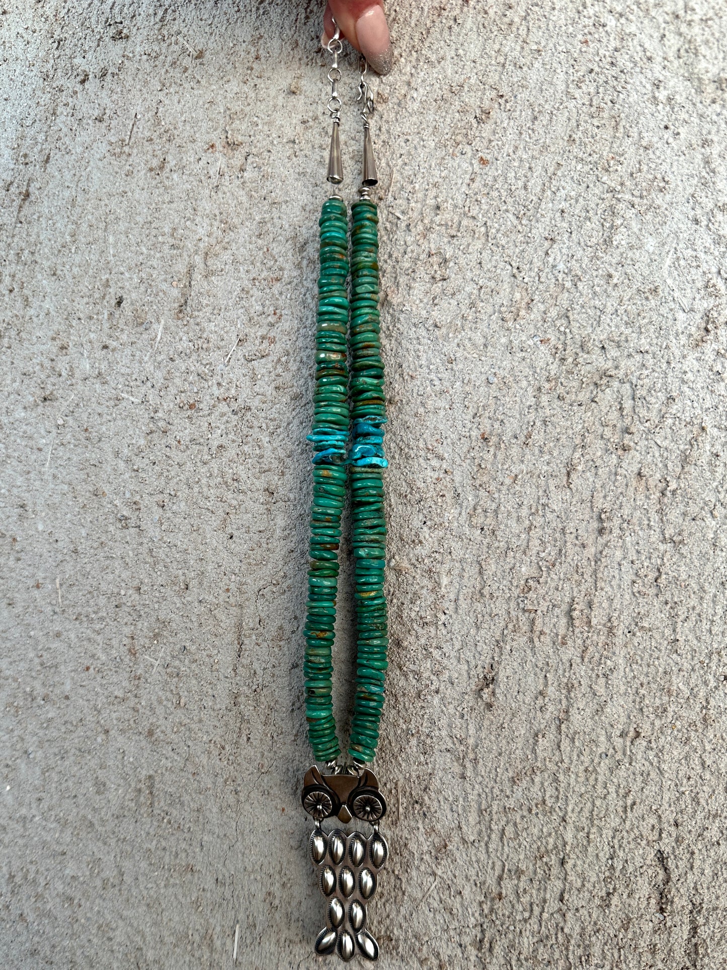 Navajo Bump Out Owl Necklace with China Mountain Beads from Rodgers Collection