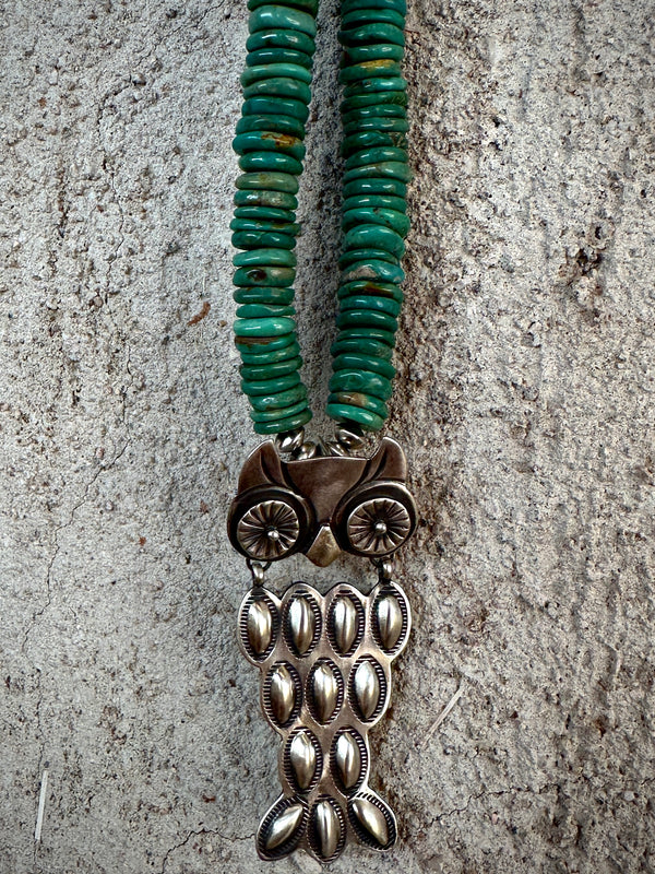Navajo Bump Out Owl Necklace with China Mountain Beads from Rodgers Collection