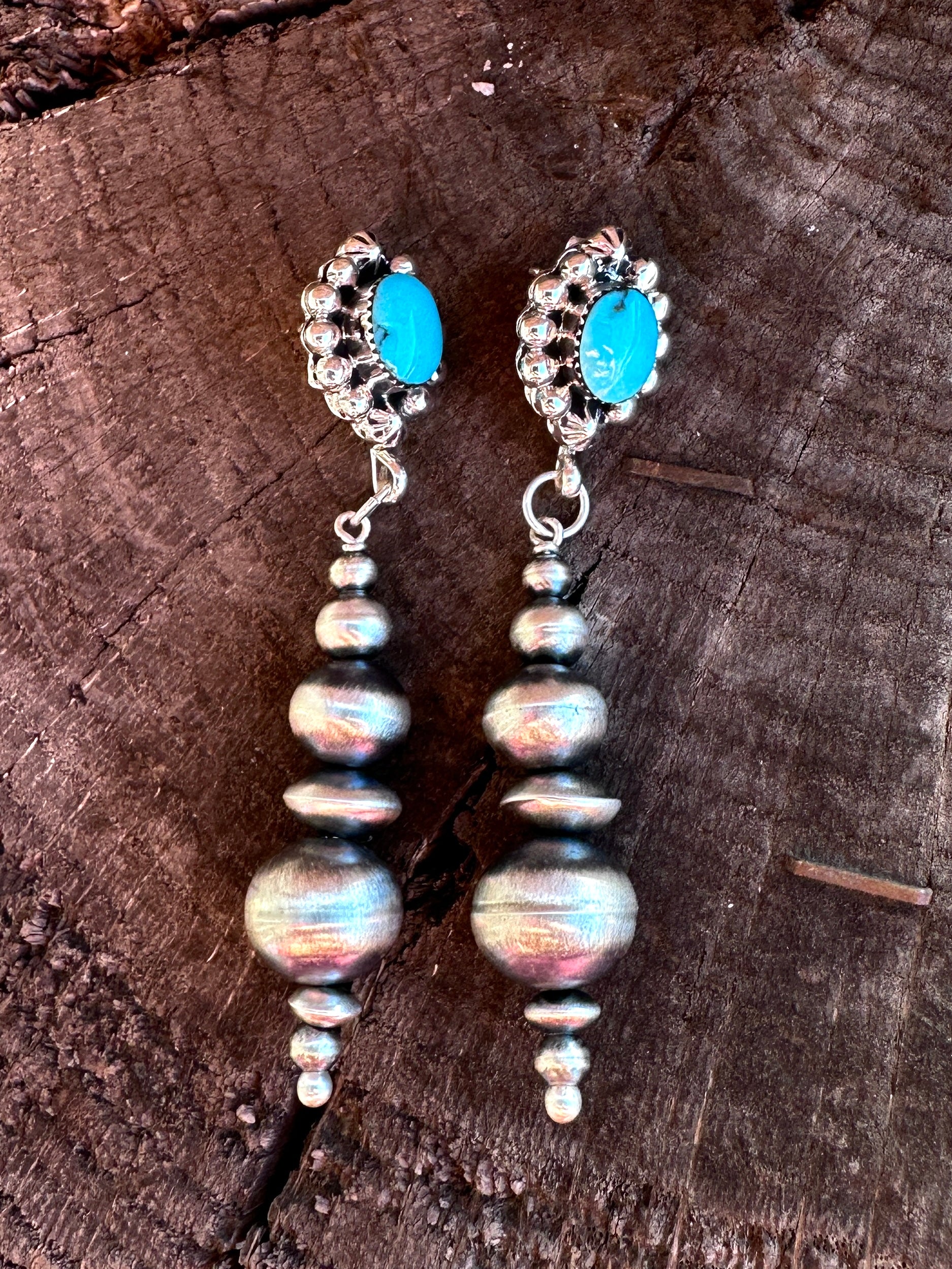 Handmade Navajo Pearl Drop Earrings w/ Turquoise