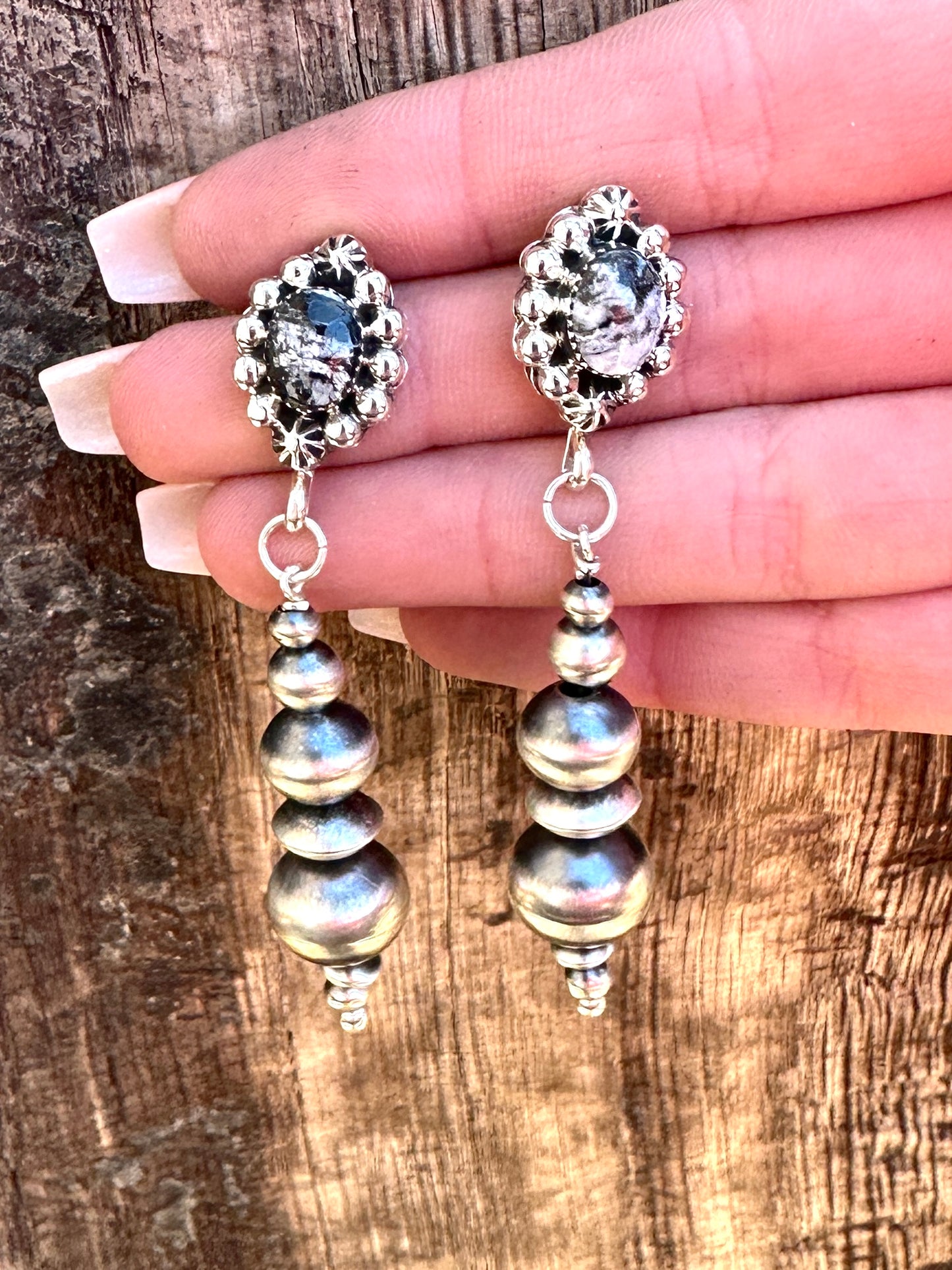 Handmade Navajo Pearl Drop Earrings w/ Turquoise