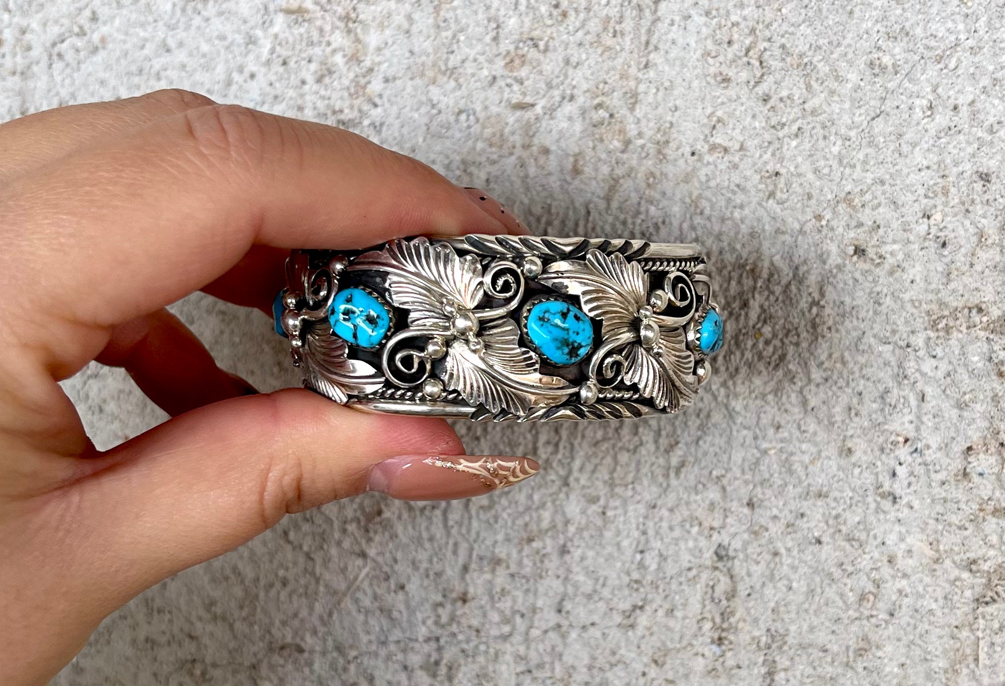 Sleeping Beauty Nuggets Old Style Cuff with handmade leafs