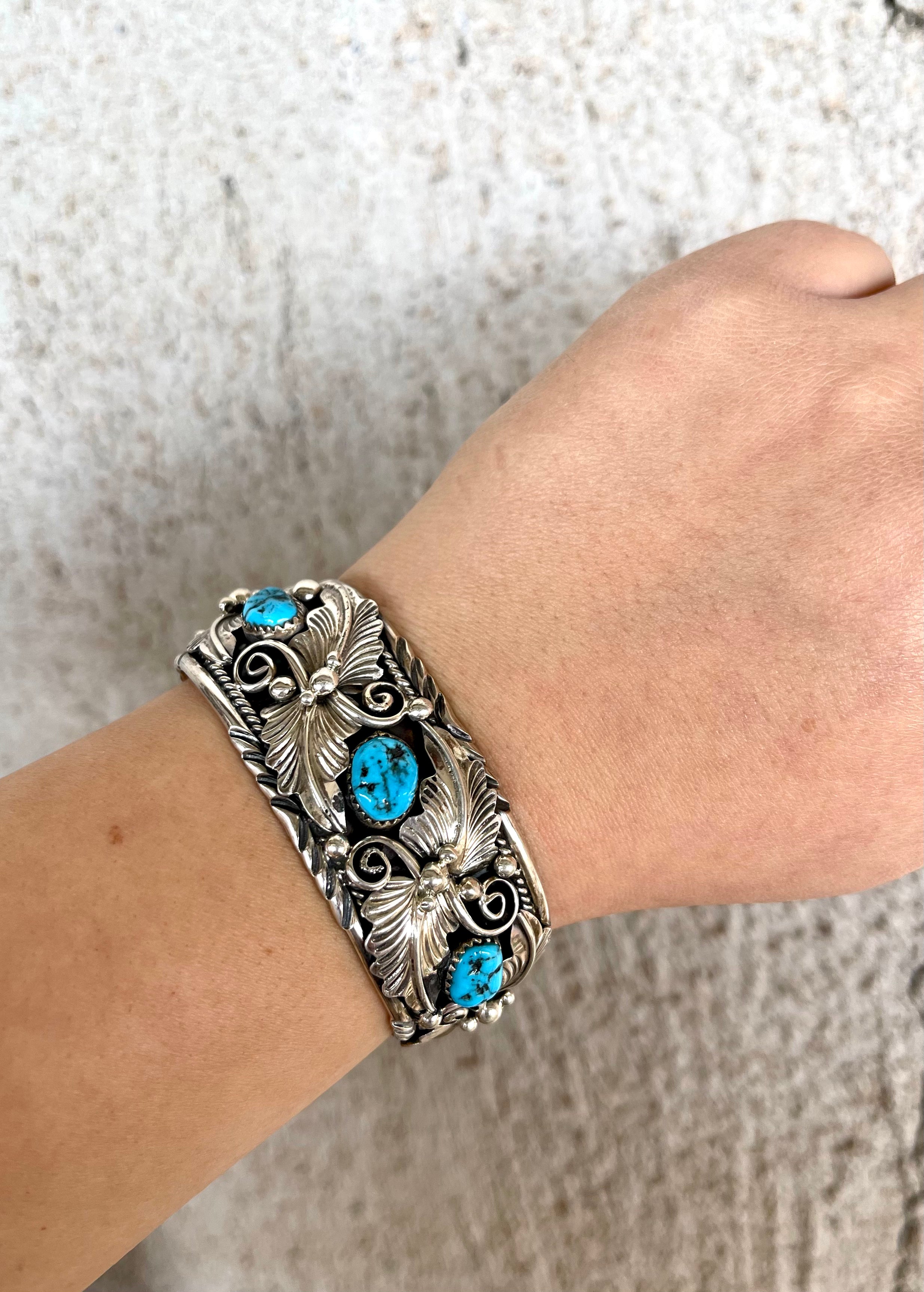Sleeping Beauty Nuggets Old Style Cuff with handmade leafs
